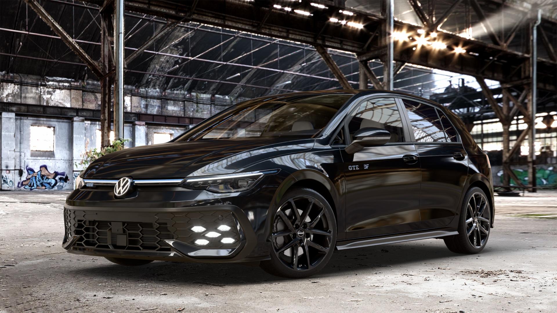 Borbet N black glossy Felge mit Reifen schwarz in 18Zoll Winterfelge Alufelge auf schwarzem Volkswagen (VW) Golf 8 Facelift 1,5l TSI GTE 130kW Hybrid (177 PS) ⬇️ mit 15mm Tieferlegung ⬇️ Old Industrial Hall_max_4400mm_2024 Frontansicht_1