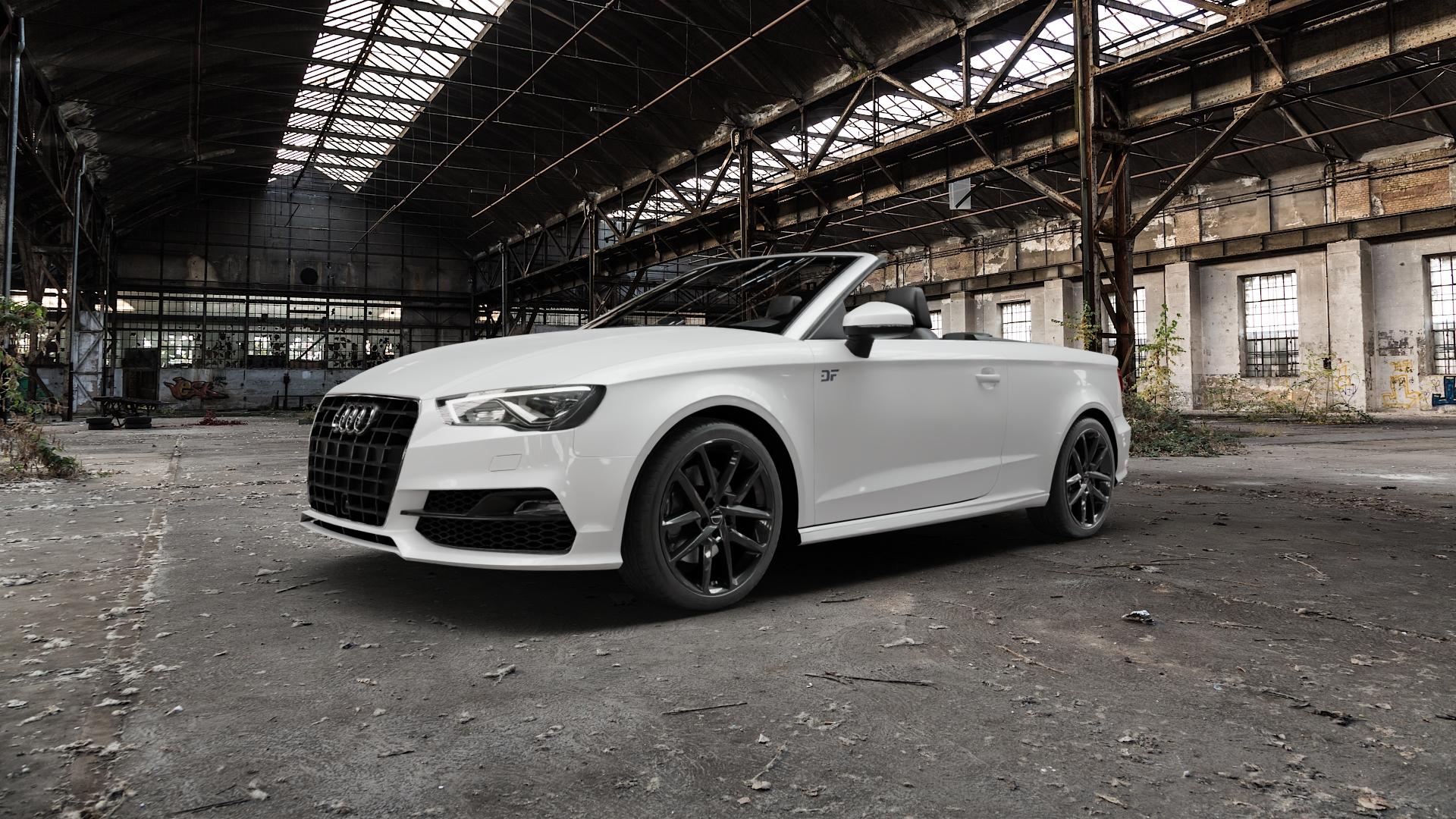 Borbet N black glossy Felge mit Reifen schwarz in 18Zoll Winterfelge Alufelge auf weissem Audi A3 Typ 8V (Cabriolet) ⬇️ mit 15mm Tieferlegung ⬇️ Old Industrial Hall_max5000mm_2022 Frontansicht_1