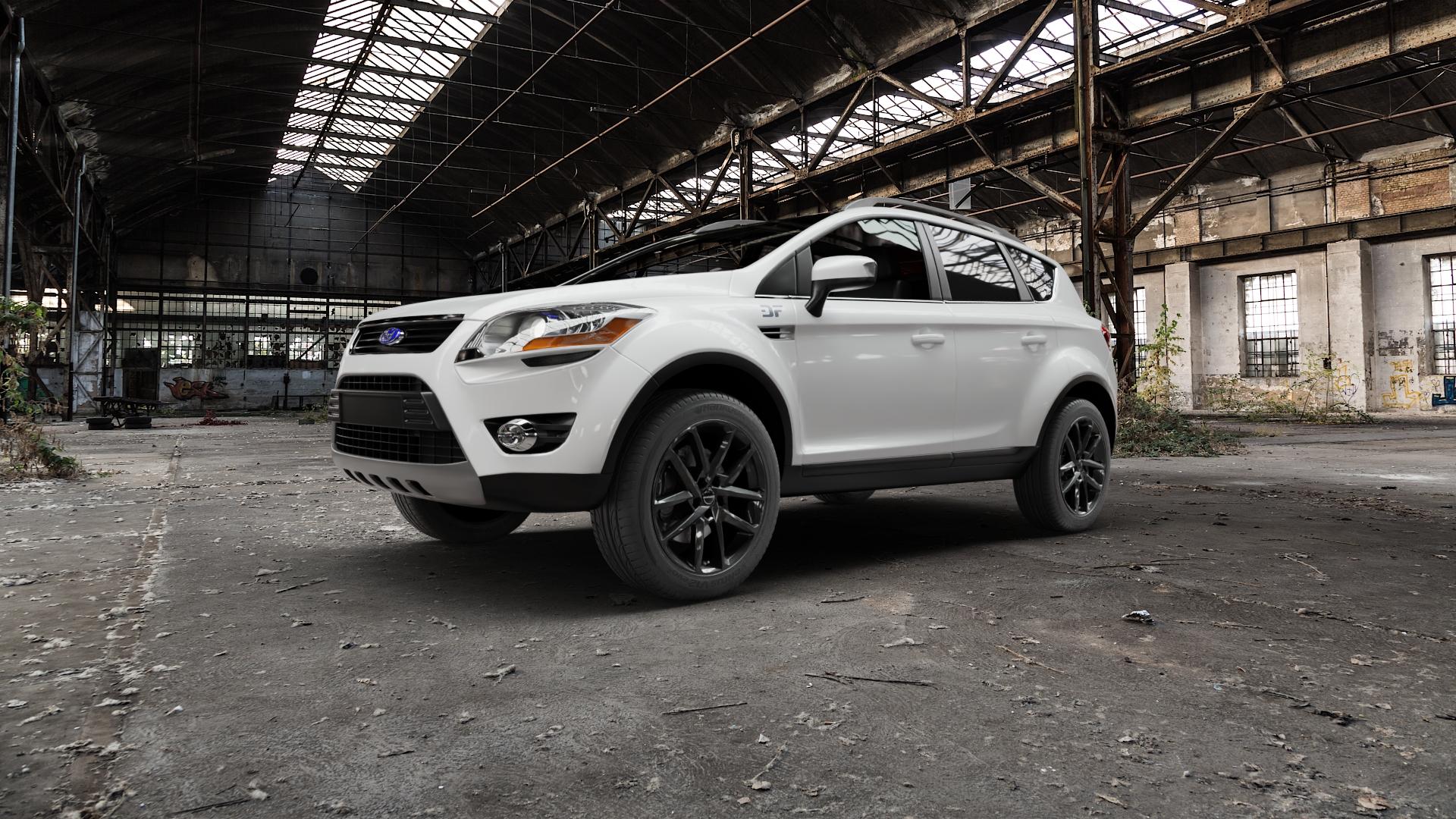 Borbet N black glossy Felge mit Reifen schwarz in 18Zoll Winterfelge Alufelge auf weissem Ford Kuga I ⬇️ mit 15mm Tieferlegung ⬇️ Old Industrial Hall_max5000mm_2022 Frontansicht_1