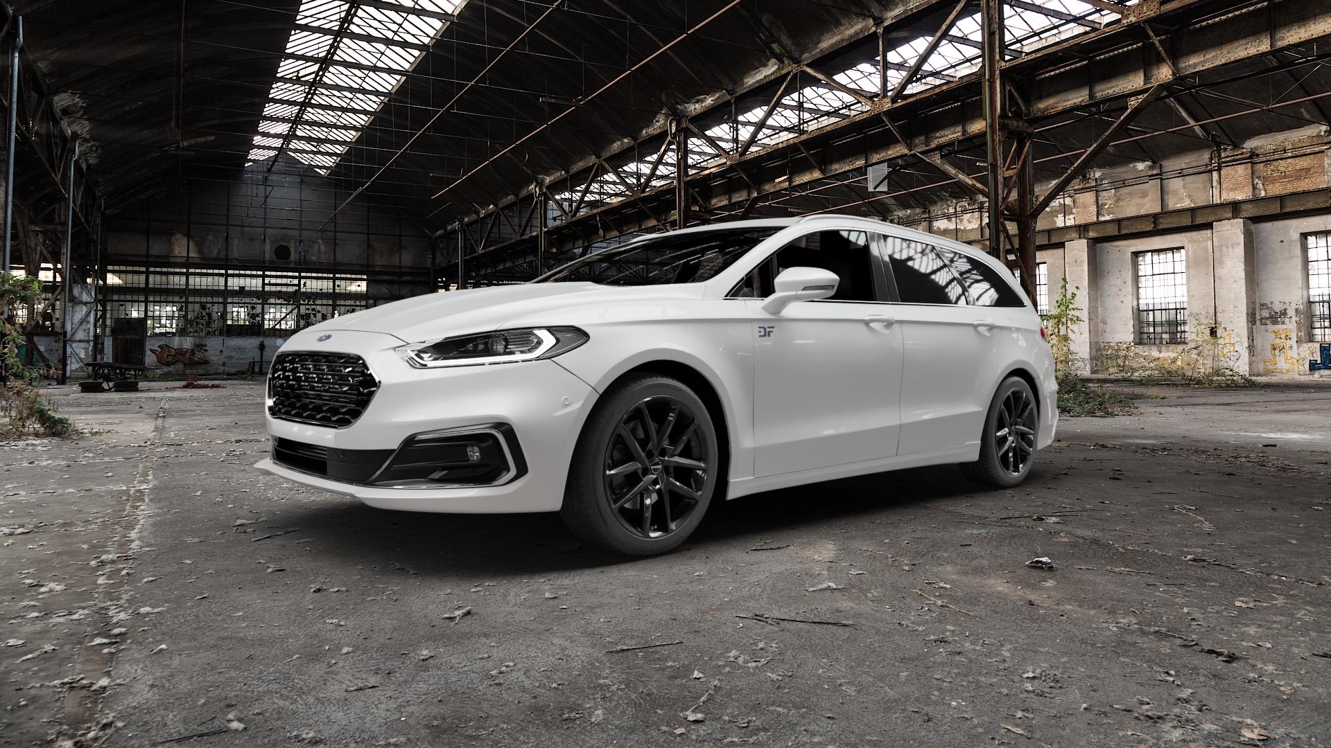 Borbet N black glossy Felge mit Reifen schwarz in 18Zoll Winterfelge Alufelge auf weissem Ford Mondeo V Turnier Typ BA7 Facelift ⬇️ mit 15mm Tieferlegung ⬇️ Old Industrial Hall_max5000mm_2022 Frontansicht_1