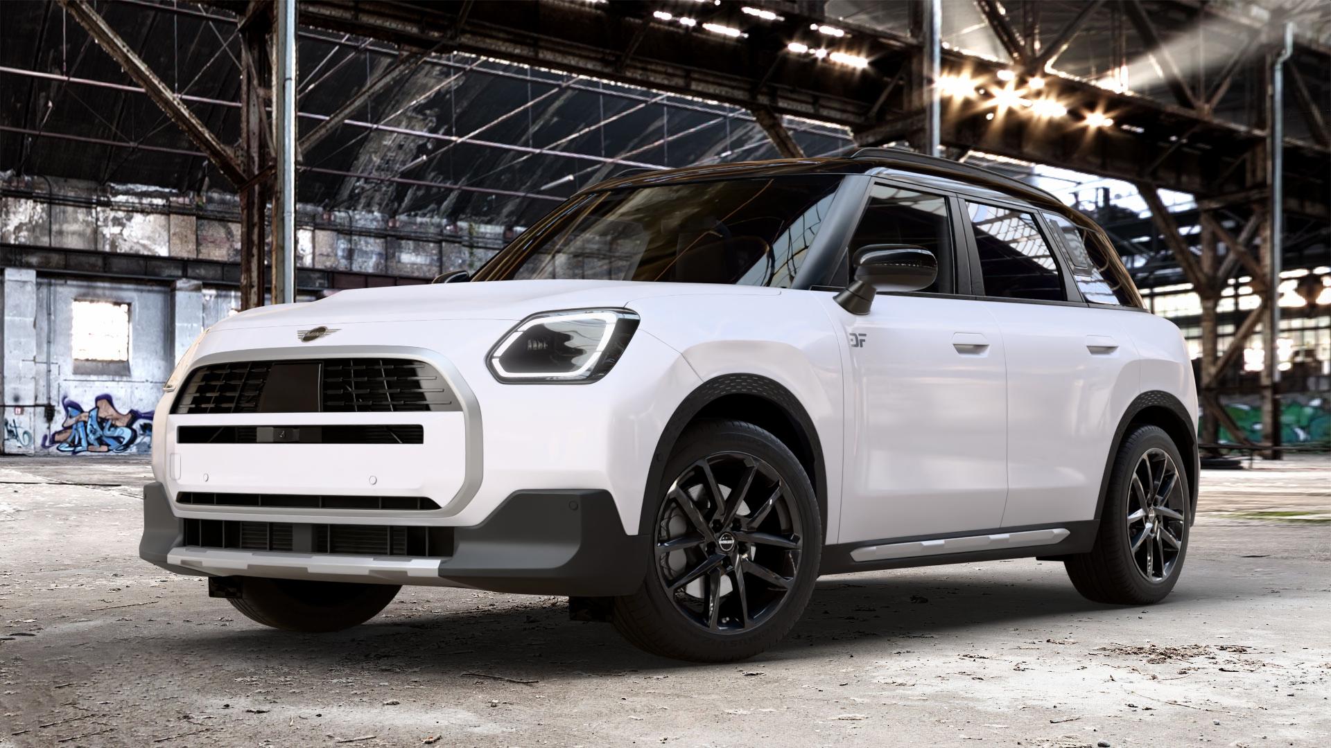 Borbet N black glossy Felge mit Reifen schwarz in 18Zoll Winterfelge Alufelge auf weissem Mini U25 Typ UMX (Countryman) 1,5l C 100kW Mild-Hybrid (136 PS) 115kW (156 2,0l JCW ALL4 221kW (300 D 110kW (150 0,0l E 68kW (92 S 150kW (204 SE 104kW (141 ⬇️ mit 15mm Tieferlegung ⬇️ Old Industrial Hall_max_4400mm_2024 Frontansicht_1