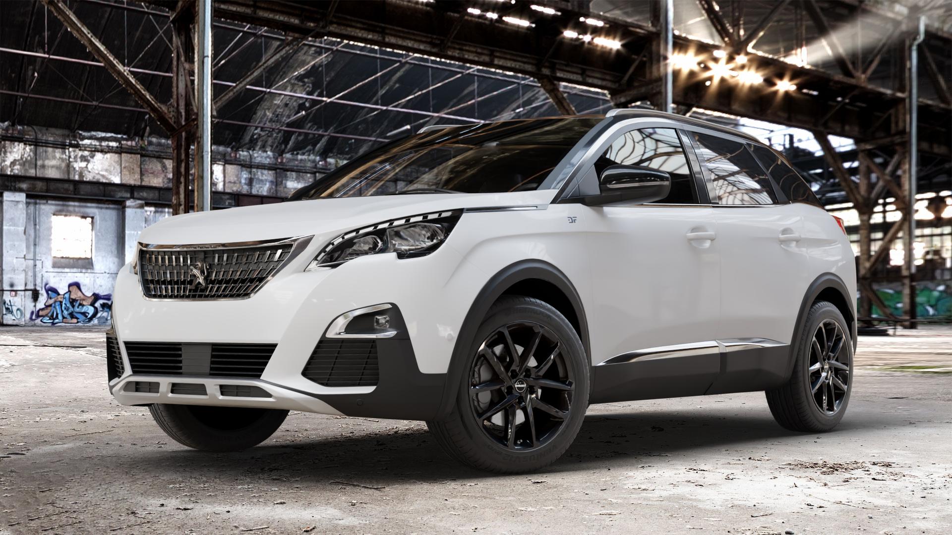 Borbet N black glossy Felge mit Reifen schwarz in 18Zoll Winterfelge Alufelge auf weissem Peugeot 3008 II Typ M ⬇️ mit 15mm Tieferlegung ⬇️ Old Industrial Hall_max_4400mm_2024 Frontansicht_1