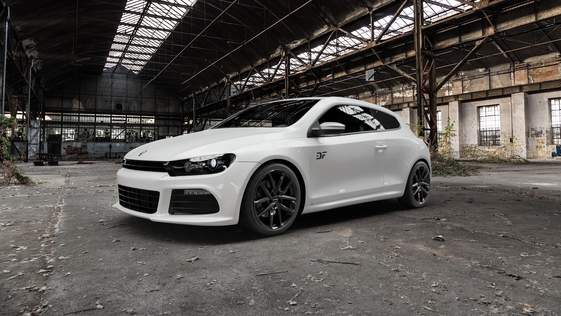 Borbet N black glossy Felge mit Reifen schwarz in 18Zoll Winterfelge Alufelge auf weissem Volkswagen (VW) Scirocco III Typ 13 2,0l TSI R 195kW (265 PS) 188kW (256 ⬇️ mit 15mm Tieferlegung ⬇️ Old Industrial Hall_max5000mm_2022 Frontansicht_1