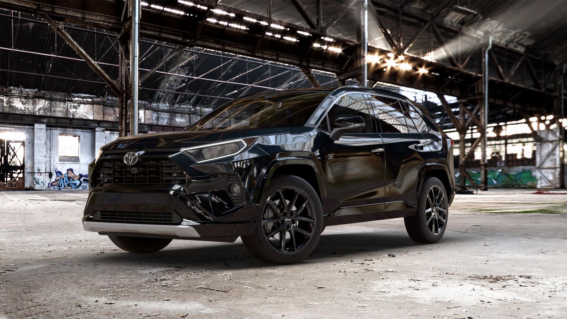 Borbet N black glossy Felge mit Reifen schwarz in 19Zoll Winterfelge Alufelge auf metallic schwarzem Toyota RAV 4 V Typ XA5(EU,M) Rav ⬇️ mit 15mm Tieferlegung ⬇️ Old Industrial Hall_max_5300mm_2024 Frontansicht_1