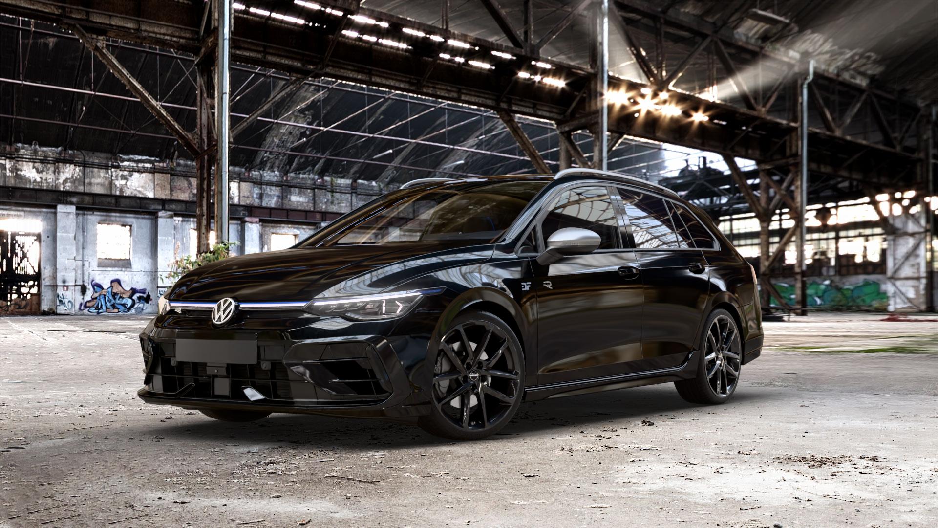 Borbet N black glossy Felge mit Reifen schwarz in 19Zoll Winterfelge Alufelge auf schwarzem Volkswagen (VW) Golf 8 Variant Facelift 2,0l R 4Motion 245kW (333 PS) ⬇️ mit 15mm Tieferlegung ⬇️ Old Industrial Hall_max_5300mm_2024 Frontansicht_1