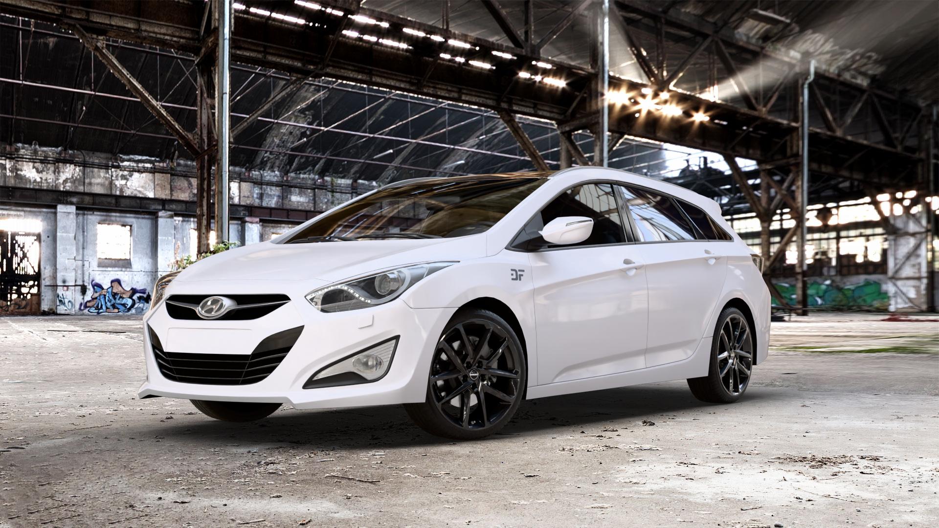 Borbet N black glossy Felge mit Reifen schwarz in 19Zoll Winterfelge Alufelge auf weissem Hyundai i40 Typ VF Limousine Kombi Facelift ⬇️ mit 15mm Tieferlegung ⬇️ Old Industrial Hall_max_5300mm_2024 Frontansicht_1