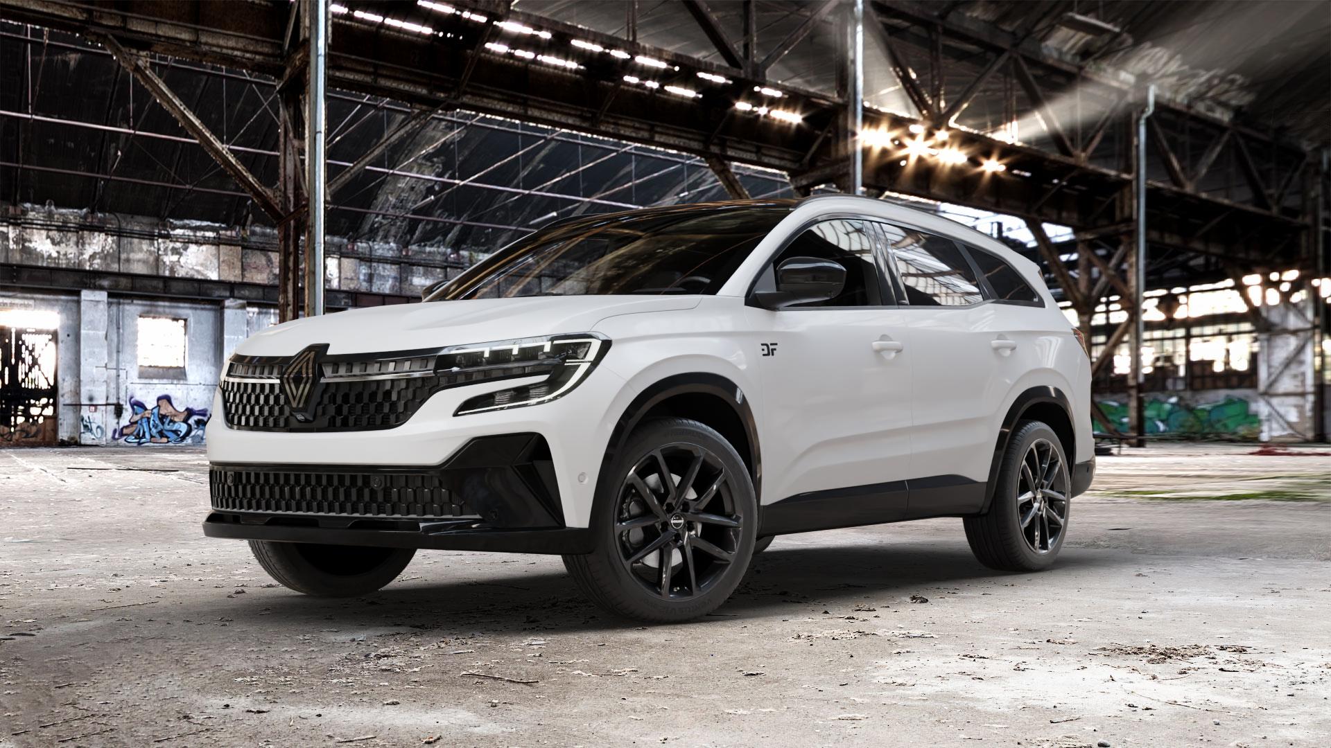 Borbet N black glossy Felge mit Reifen schwarz in 19Zoll Winterfelge Alufelge auf weissem Renault Espace VI Typ RHN ⬇️ mit 15mm Tieferlegung ⬇️ Old Industrial Hall_max_5300mm_2024 Frontansicht_1
