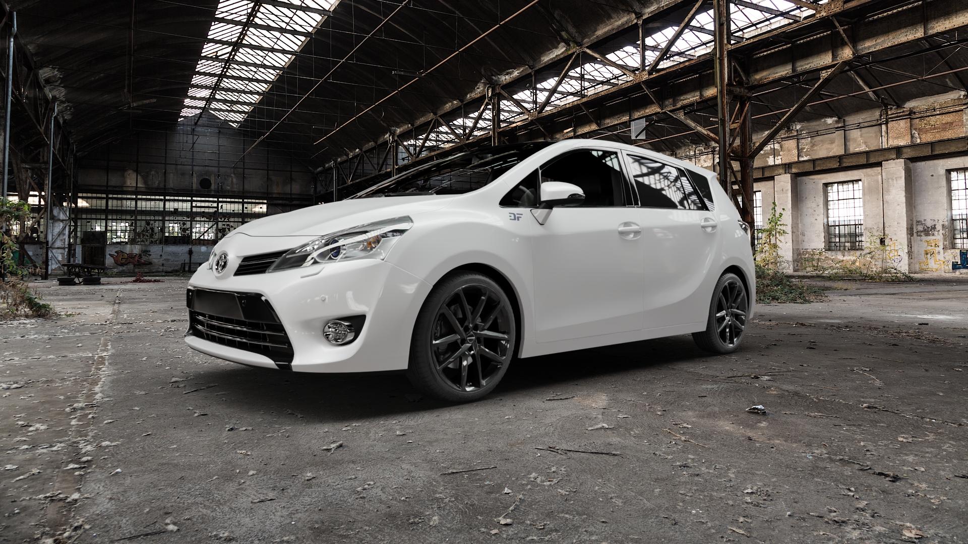 Borbet N black glossy Felge mit Reifen schwarz in 19Zoll Winterfelge Alufelge auf weissem Toyota Verso Typ AR2 Facelift ⬇️ mit 15mm Tieferlegung ⬇️ Old Industrial Hall_max5000mm_2022 Frontansicht_1