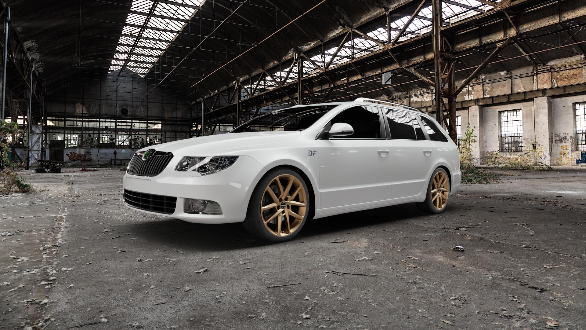 Borbet N bronce matt Felge mit Reifen bronze in 18Zoll Winterfelge Alufelge auf weissem Skoda Superb II Typ 3T Kombi ⬇️ mit 15mm Tieferlegung ⬇️ Old Industrial Hall_max5000mm_2022 Frontansicht_1