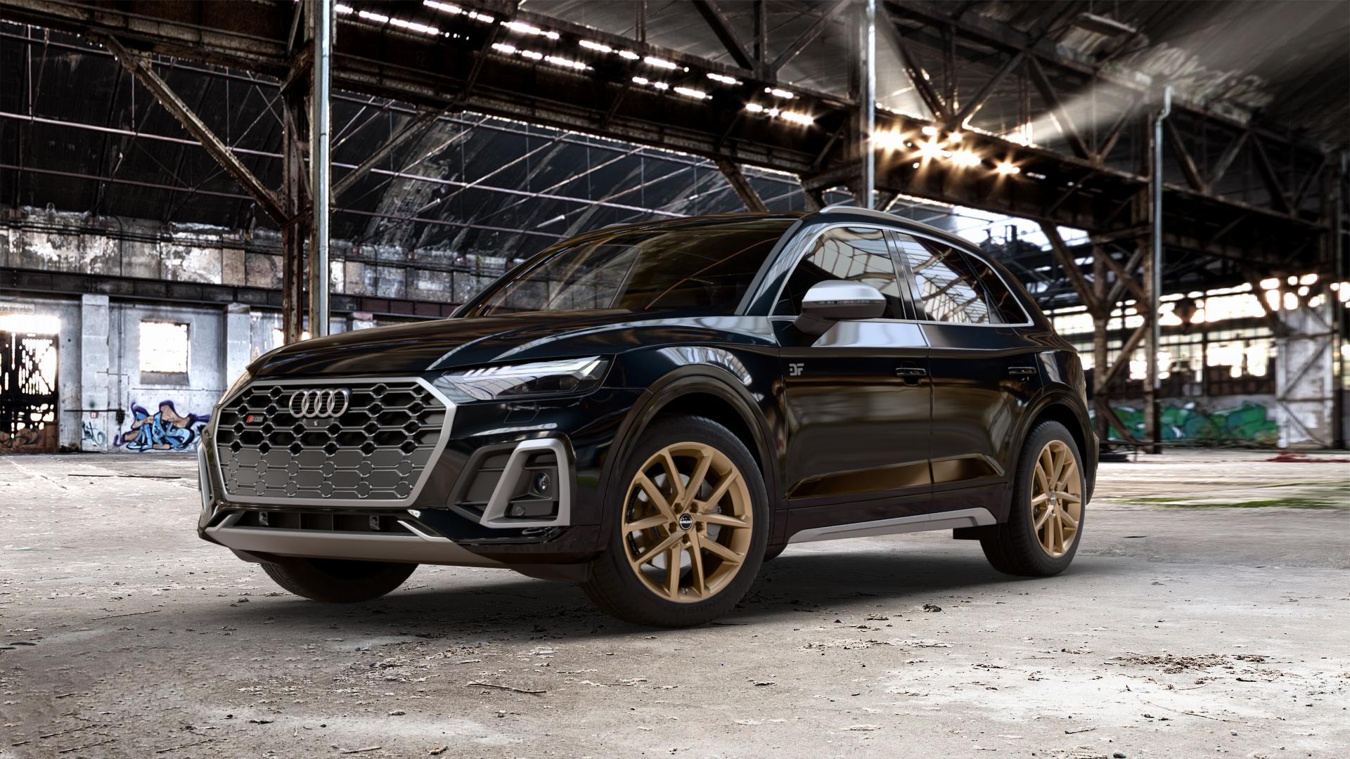 Borbet N bronce matt Felge mit Reifen bronze in 19Zoll Winterfelge Alufelge auf metallic schwarzem Audi Q5 II Typ FY Facelift 3,0l SQ5 TDI quattro 251kW Mild-Hybrid (341 PS) ⬇️ mit 15mm Tieferlegung ⬇️ Old Industrial Hall_max_5300mm_2024 Frontansicht_1