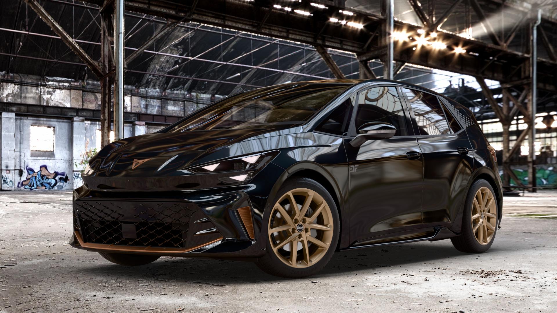 Borbet N bronce matt Felge mit Reifen bronze in 19Zoll Winterfelge Alufelge auf metallic schwarzem Cupra Born Facelift Typ K1 ⬇️ mit 15mm Tieferlegung ⬇️ Old Industrial Hall_max_4400mm_2024 Frontansicht_1
