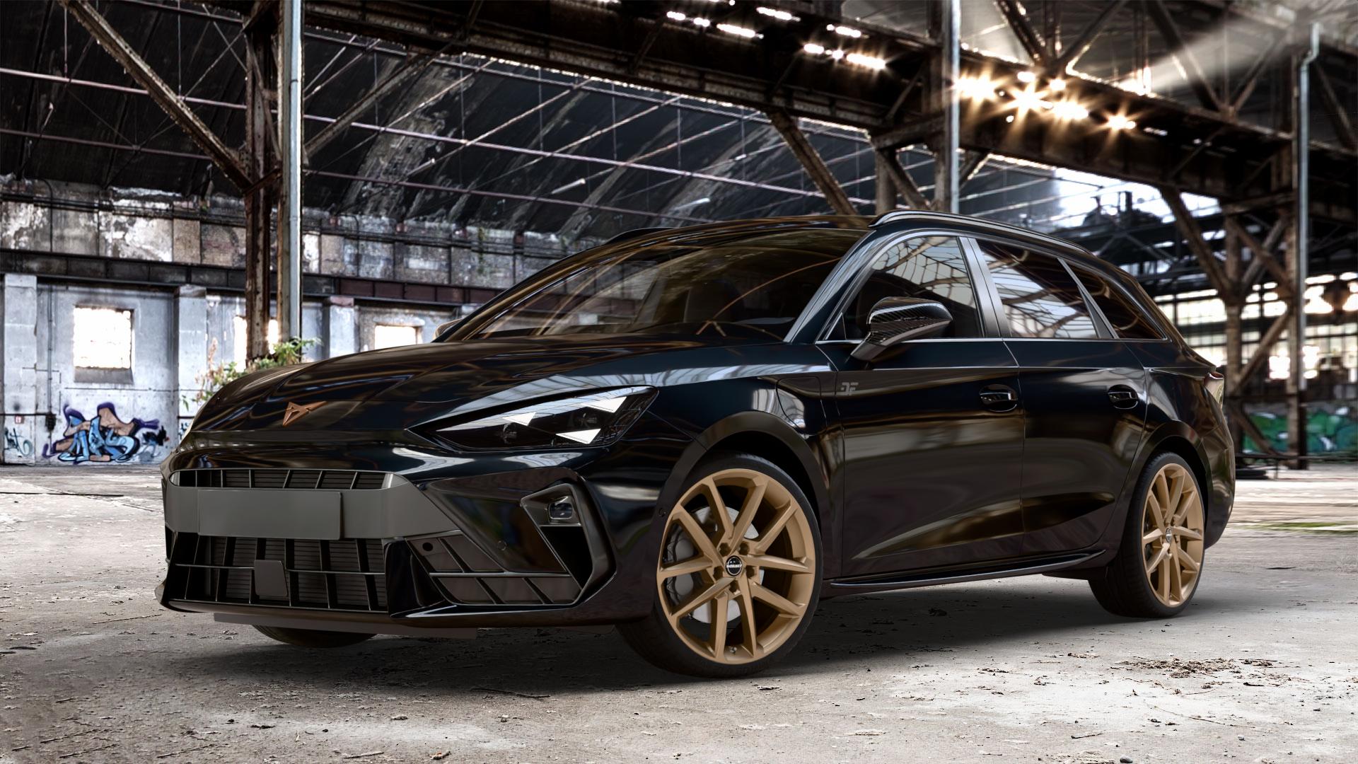 Borbet N bronce matt Felge mit Reifen bronze in 19Zoll Winterfelge Alufelge auf metallic schwarzem Cupra Leon Typ KL ST Facelift ⬇️ mit 15mm Tieferlegung ⬇️ Old Industrial Hall_max_4400mm_2024 Frontansicht_1