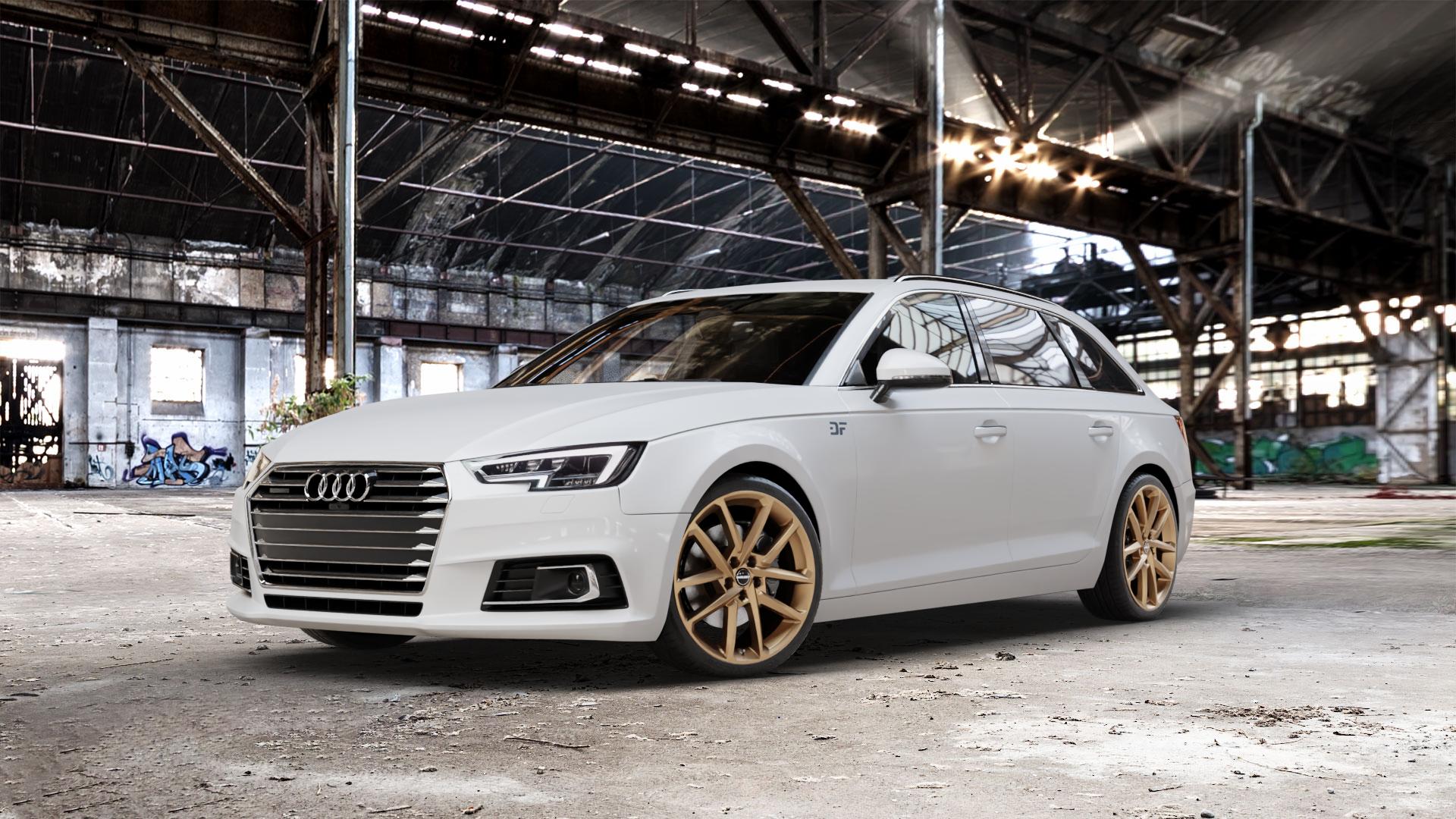 Borbet N bronce matt Felge mit Reifen bronze in 19Zoll Winterfelge Alufelge auf weissem Audi A4 Typ B9 (Avant) ⬇️ mit 15mm Tieferlegung ⬇️ Old Industrial Hall_max_5300mm_2024 Frontansicht_1