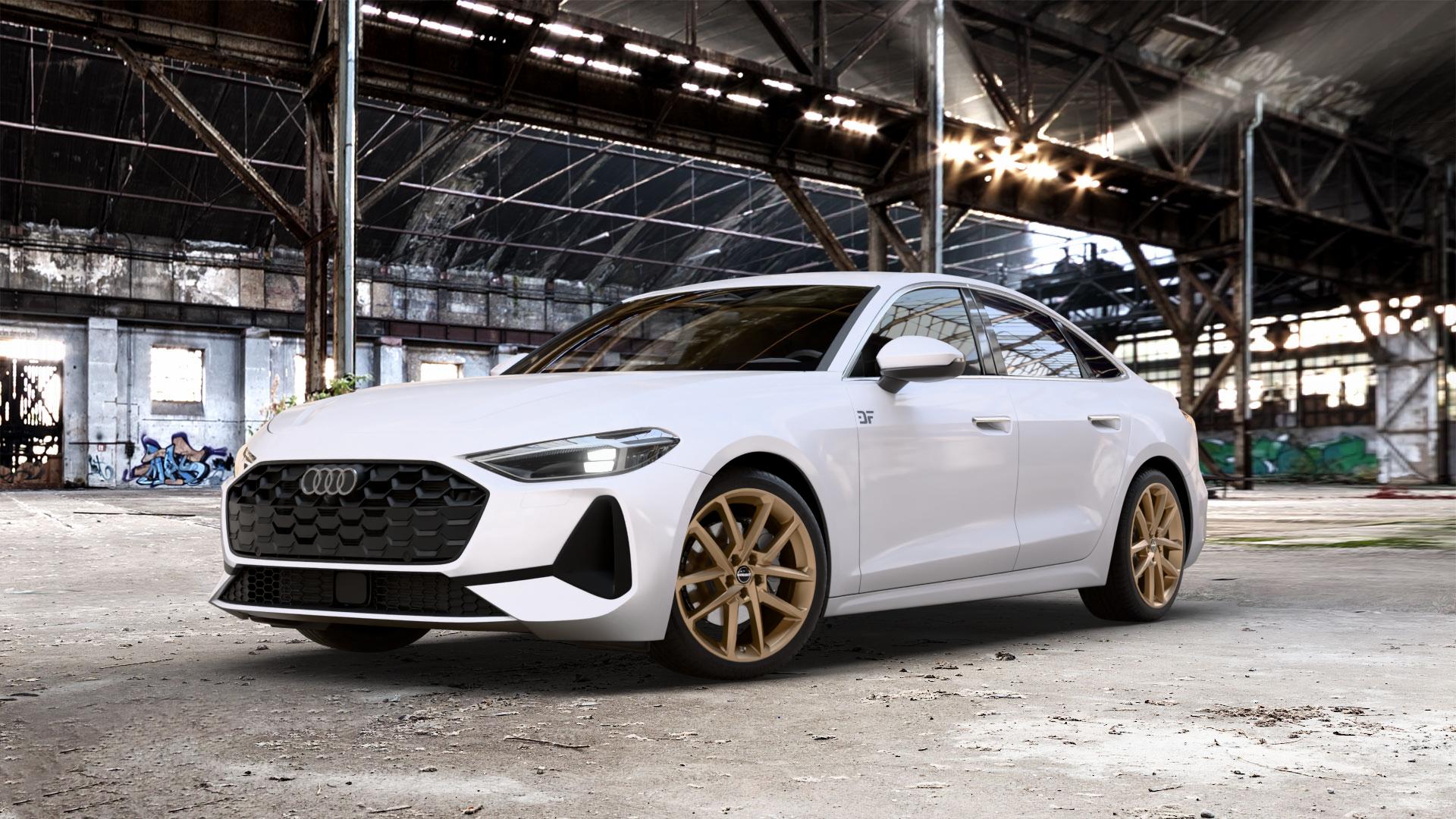 Borbet N bronce matt Felge mit Reifen bronze in 19Zoll Winterfelge Alufelge auf weissem Audi A5 Typ B10 (Limousine) 2,0l TDI 150kW Mild-Hybrid (204 PS) quattro TSI 110kW (150 3,0l S5 270kW (367 ⬇️ mit 15mm Tieferlegung ⬇️ Old Industrial Hall_max_5300mm_2024 Frontansicht_1