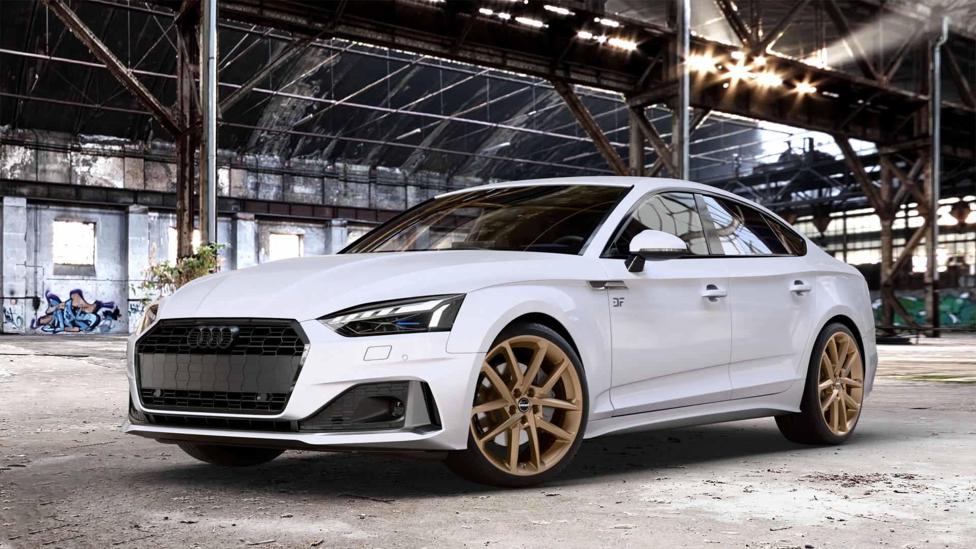Borbet N bronce matt Felge mit Reifen bronze in 19Zoll Winterfelge Alufelge auf weissem Audi A5 Typ B9 (Sportback) Facelift ⬇️ mit 15mm Tieferlegung ⬇️ Old Industrial Hall_max_4400mm_2024 Frontansicht_1
