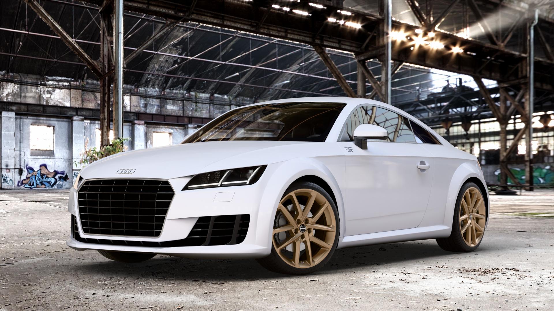 Borbet N bronce matt Felge mit Reifen bronze in 19Zoll Winterfelge Alufelge auf weissem Audi TT III Typ 8S (Coupé) (Roadster) ⬇️ mit 15mm Tieferlegung ⬇️ Old Industrial Hall_max_4400mm_2024 Frontansicht_1