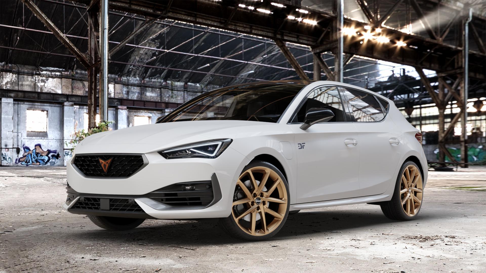 Borbet N bronce matt Felge mit Reifen bronze in 19Zoll Winterfelge Alufelge auf weissem Cupra Leon Typ KL ⬇️ mit 15mm Tieferlegung ⬇️ Old Industrial Hall_max_4400mm_2024 Frontansicht_1