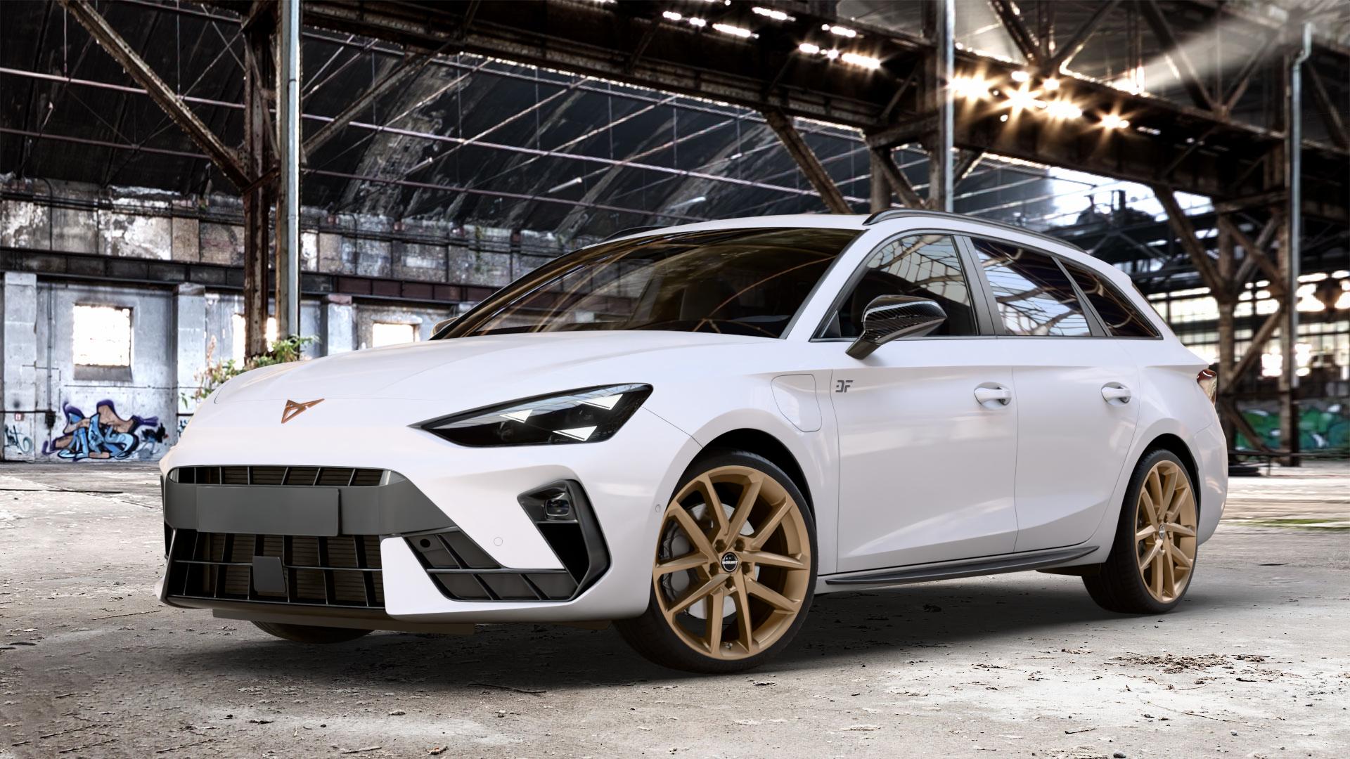 Borbet N bronce matt Felge mit Reifen bronze in 19Zoll Winterfelge Alufelge auf weissem Cupra Leon Typ KL ST Facelift ⬇️ mit 15mm Tieferlegung ⬇️ Old Industrial Hall_max_4400mm_2024 Frontansicht_1