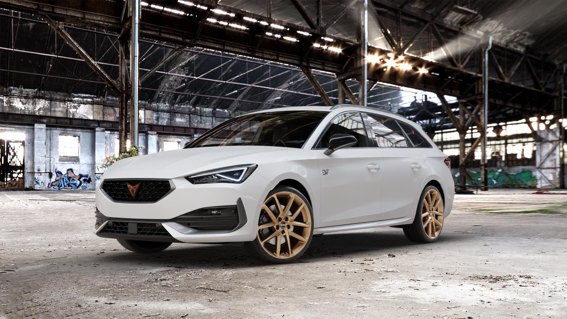 Borbet N bronce matt Felge mit Reifen bronze in 19Zoll Winterfelge Alufelge auf weissem Cupra Leon Typ KL ST ⬇️ mit 15mm Tieferlegung ⬇️ Old Industrial Hall_max_5300mm_2024 Frontansicht_1