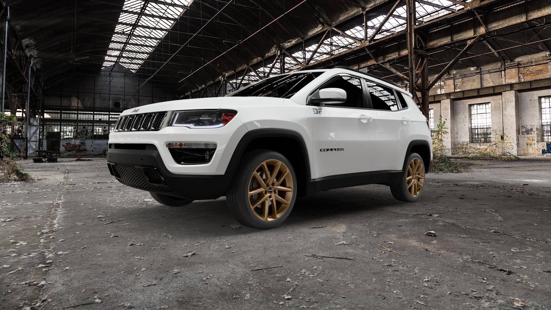 Borbet N bronce matt Felge mit Reifen bronze in 19Zoll Winterfelge Alufelge auf weissem Jeep Compass III Typ MX ⬇️ mit 15mm Tieferlegung ⬇️ Old Industrial Hall_max5000mm_2022 Frontansicht_1