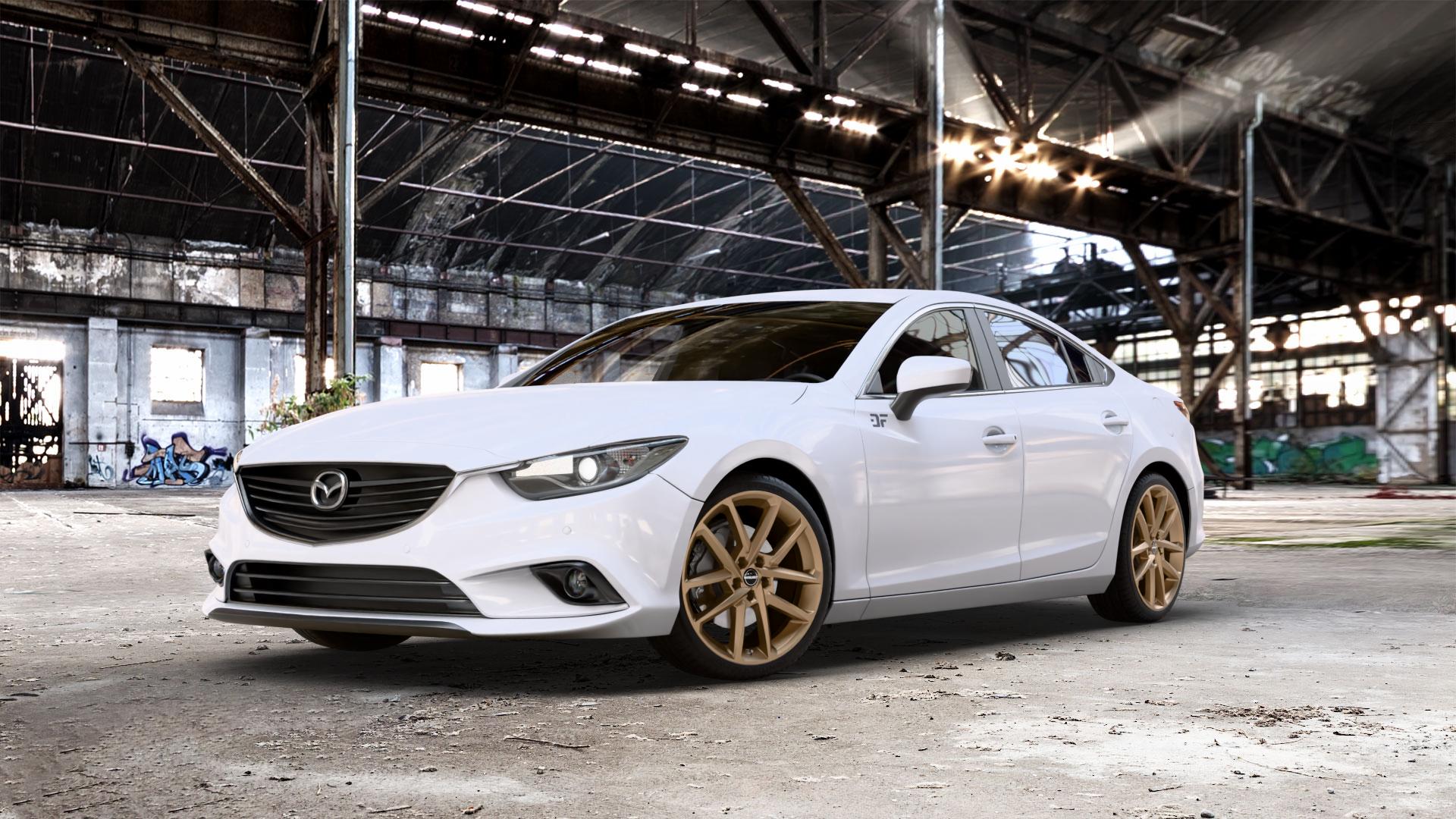 Borbet N bronce matt Felge mit Reifen bronze in 19Zoll Winterfelge Alufelge auf weissem Mazda 6 III (12-15) Limousine (GJ/GH) (15-18) (GH) Facelift (GJ) ⬇️ mit 15mm Tieferlegung ⬇️ Old Industrial Hall_max_5300mm_2024 Frontansicht_1