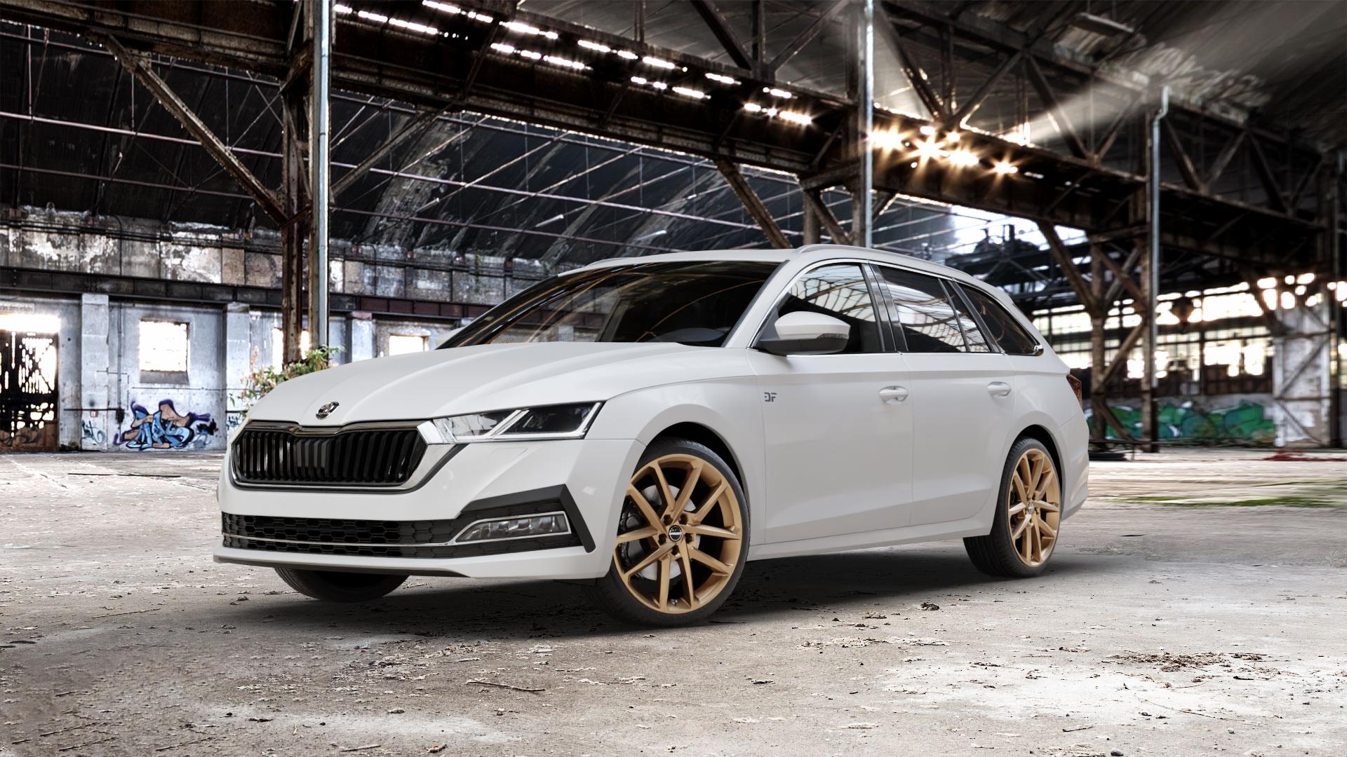Borbet N bronce matt Felge mit Reifen bronze in 19Zoll Winterfelge Alufelge auf weissem Skoda Octavia IV Kombi Typ NX ⬇️ mit 15mm Tieferlegung ⬇️ Old Industrial Hall_max_5300mm_2024 Frontansicht_1