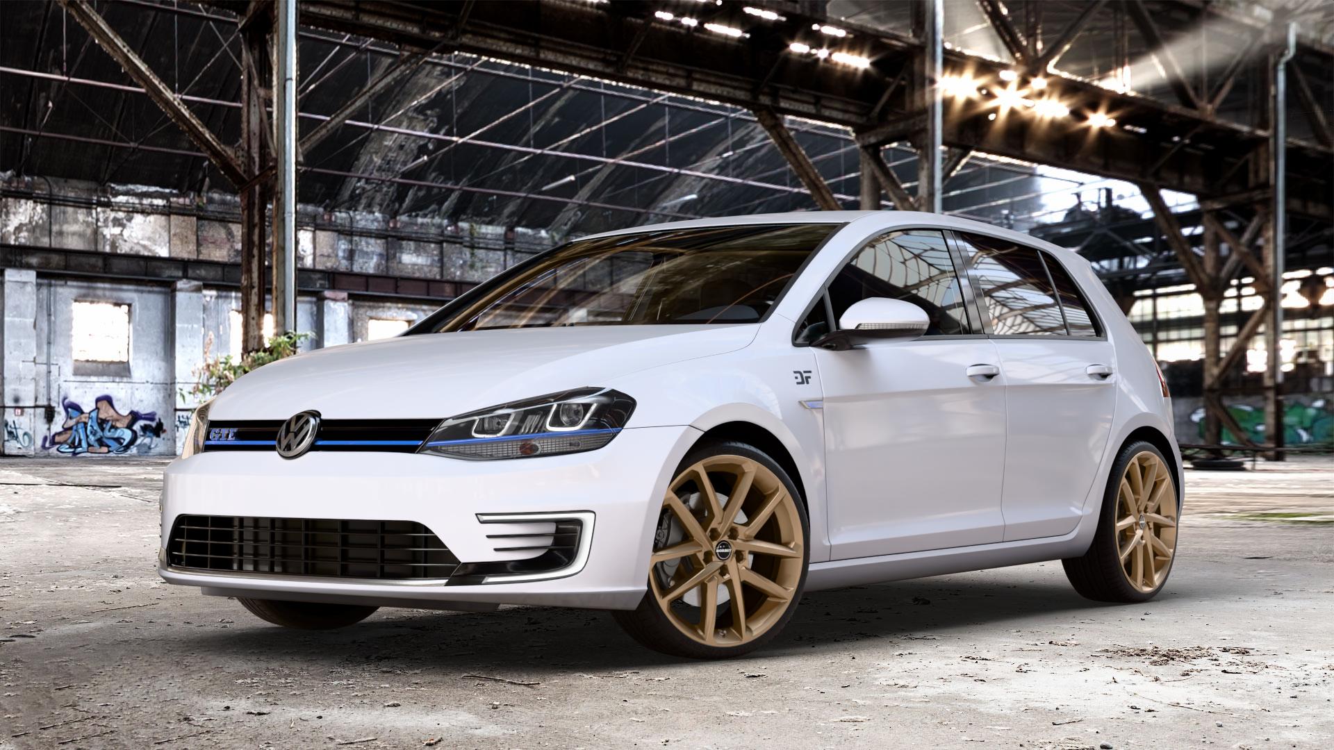 Borbet N bronce matt Felge mit Reifen bronze in 19Zoll Winterfelge Alufelge auf weissem Volkswagen (VW) Golf 7 1,4l GTE Hybrid 110kW (150 PS) Facelift 0,0l e-Golf 100kW (136 ⬇️ mit 15mm Tieferlegung ⬇️ Old Industrial Hall_max_4400mm_2024 Frontansicht_1