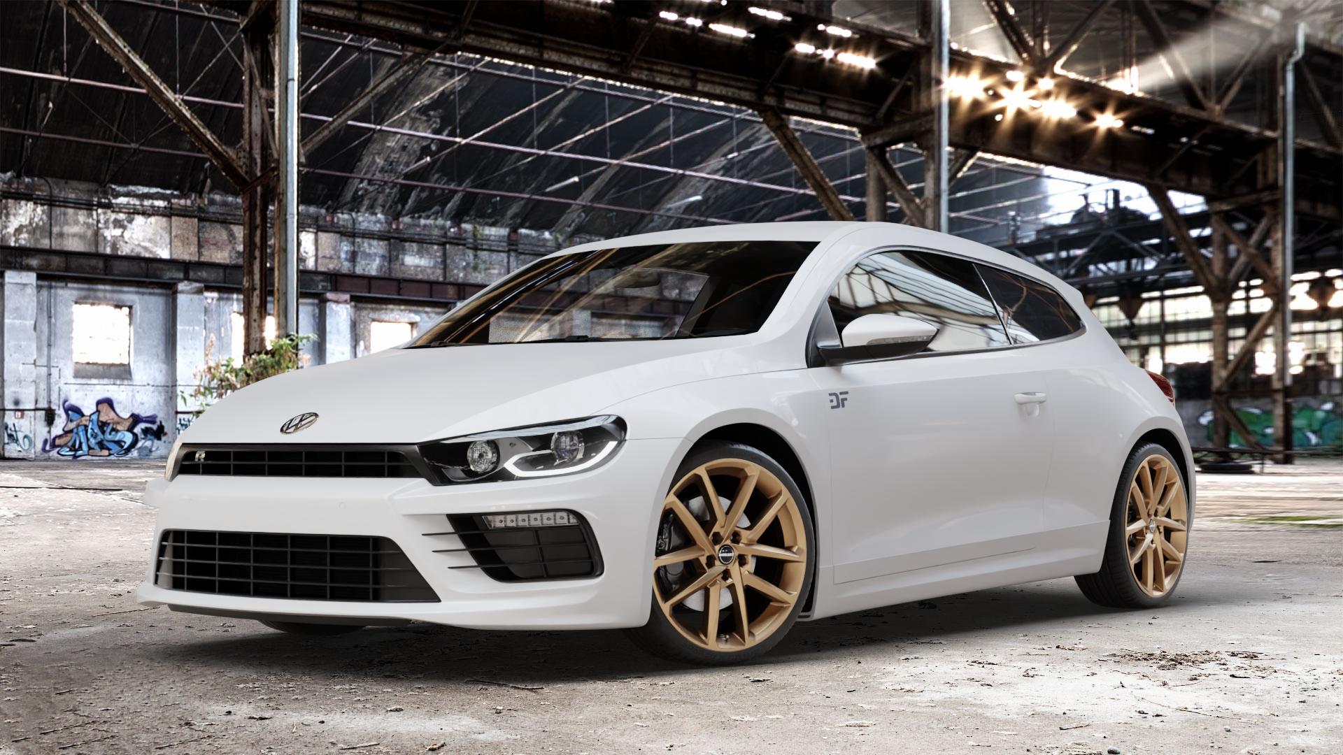 Borbet N bronce matt Felge mit Reifen bronze in 19Zoll Winterfelge Alufelge auf weissem Volkswagen (VW) Scirocco III Typ 13 Facelift ⬇️ mit 15mm Tieferlegung ⬇️ Old Industrial Hall_max_4400mm_2024 Frontansicht_1