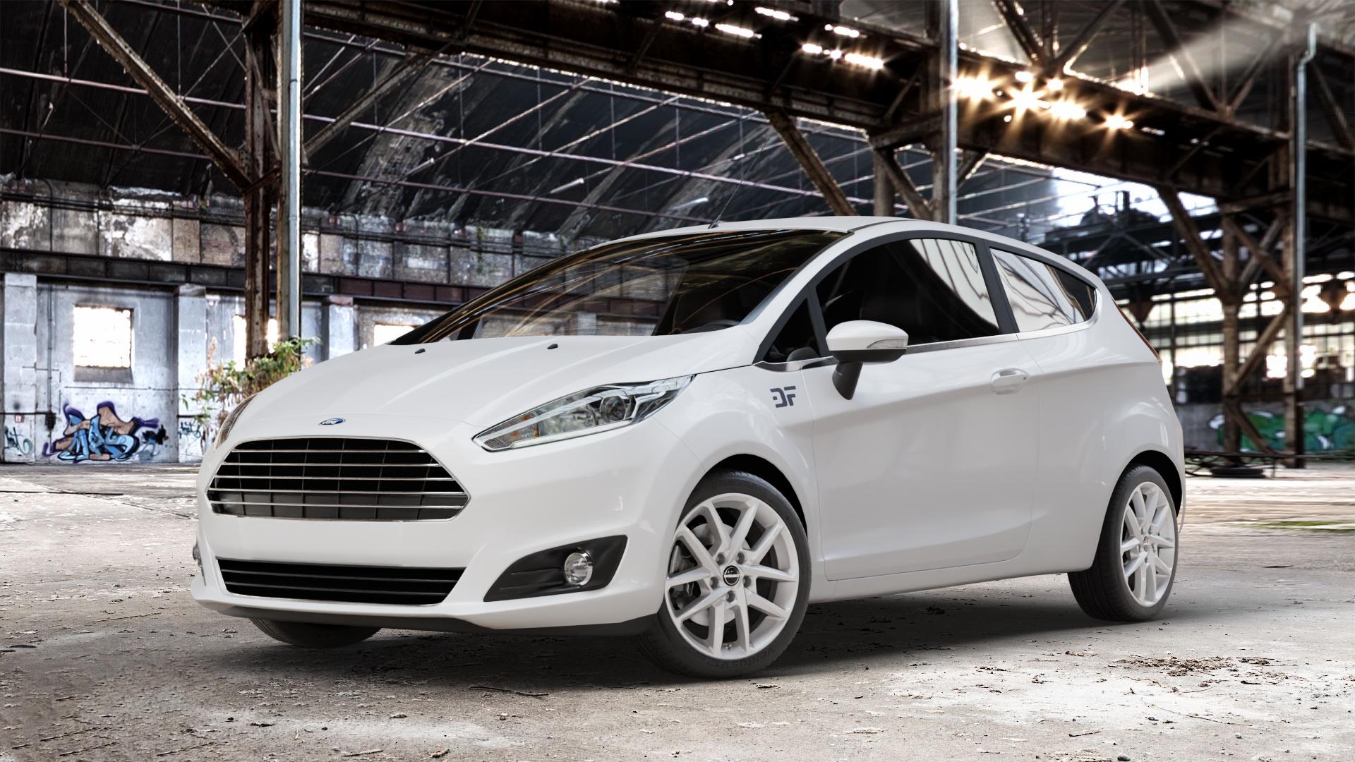 Borbet N crystal silver Felge mit Reifen silber in 16Zoll Winterfelge Alufelge auf weissem Ford Fiesta VI Typ JA8 Facelift ⬇️ mit 15mm Tieferlegung ⬇️ Old Industrial Hall_max_4400mm_2024 Frontansicht_1