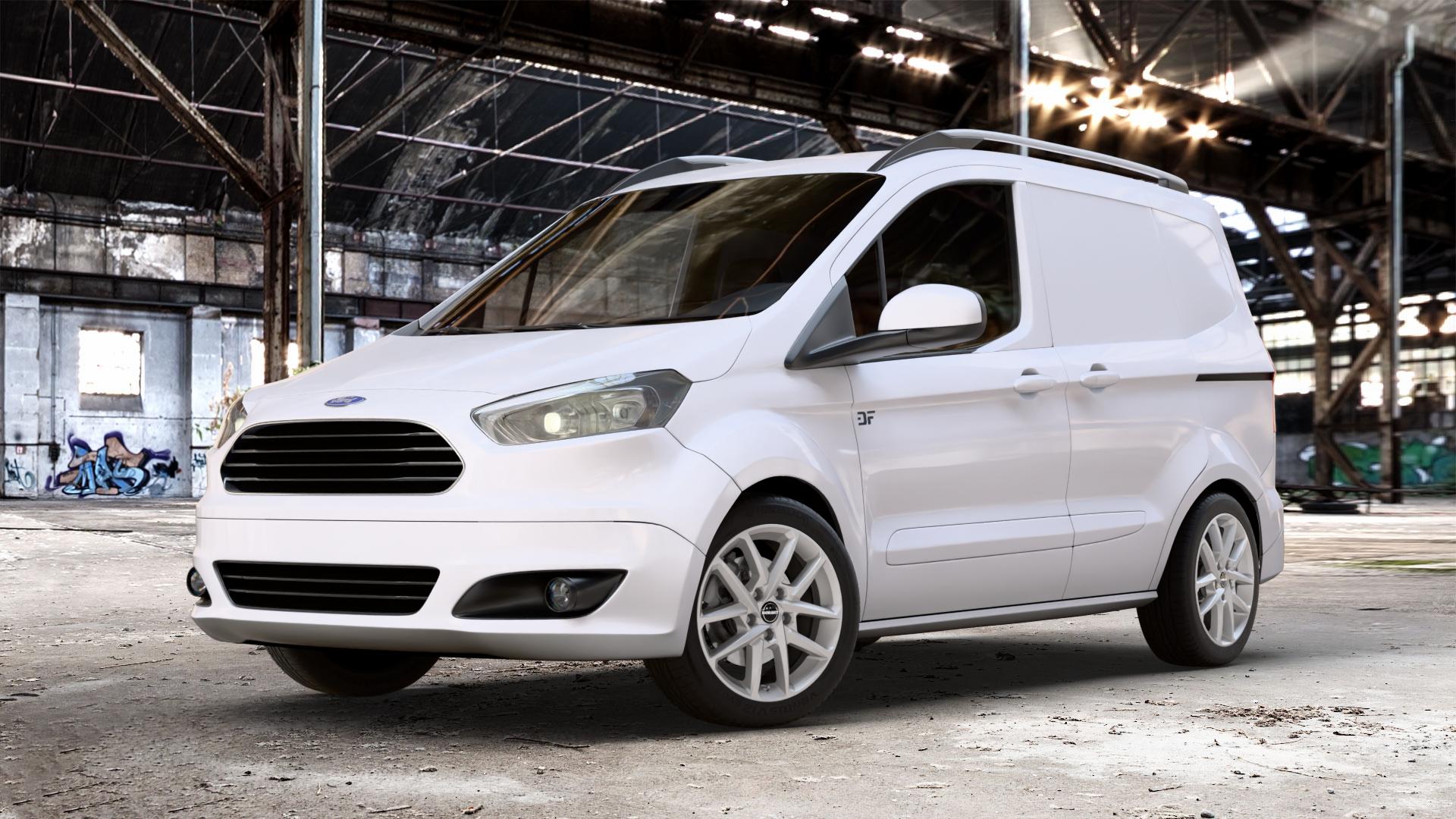Borbet N crystal silver Felge mit Reifen silber in 16Zoll Winterfelge Alufelge auf weissem Ford Transit Courier Typ JN8 (14->) JU2 ⬇️ mit 15mm Tieferlegung ⬇️ Old Industrial Hall_max_4400mm_2024 Frontansicht_1