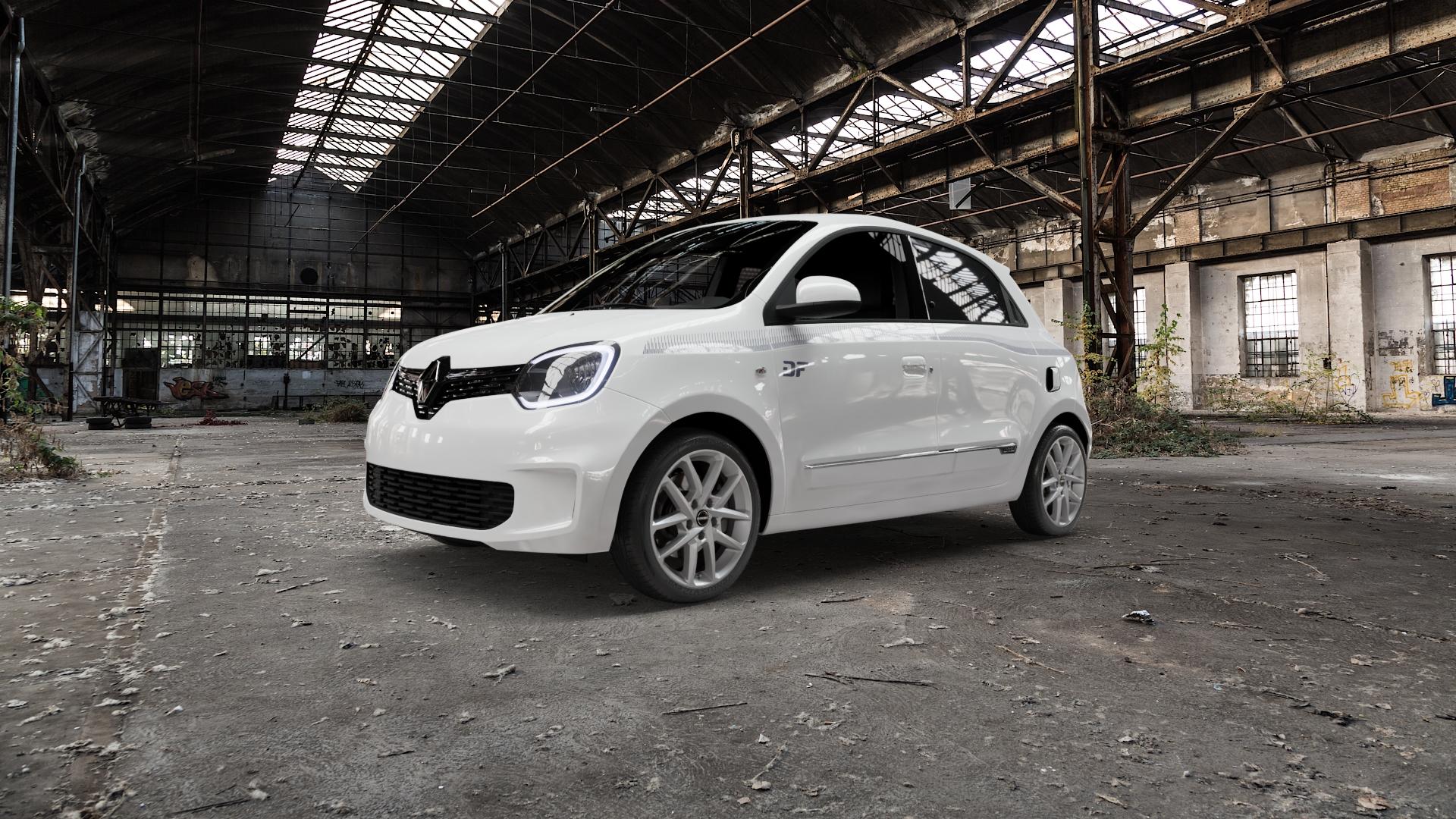 Borbet N crystal silver Felge mit Reifen silber in 16Zoll Winterfelge Alufelge auf weissem Renault Twingo III Typ AH Facelift ⬇️ mit 15mm Tieferlegung ⬇️ Old Industrial Hall_max5000mm_2022 Frontansicht_1