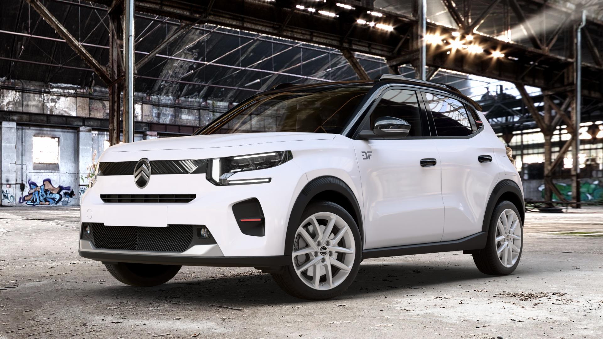 Borbet N crystal silver Felge mit Reifen silber in 17Zoll Winterfelge Alufelge auf weissem Citroen C3 IV 1,2l PureTech 100 74kW (101 PS) ⬇️ mit 15mm Tieferlegung ⬇️ Old Industrial Hall_max_4400mm_2024 Frontansicht_1