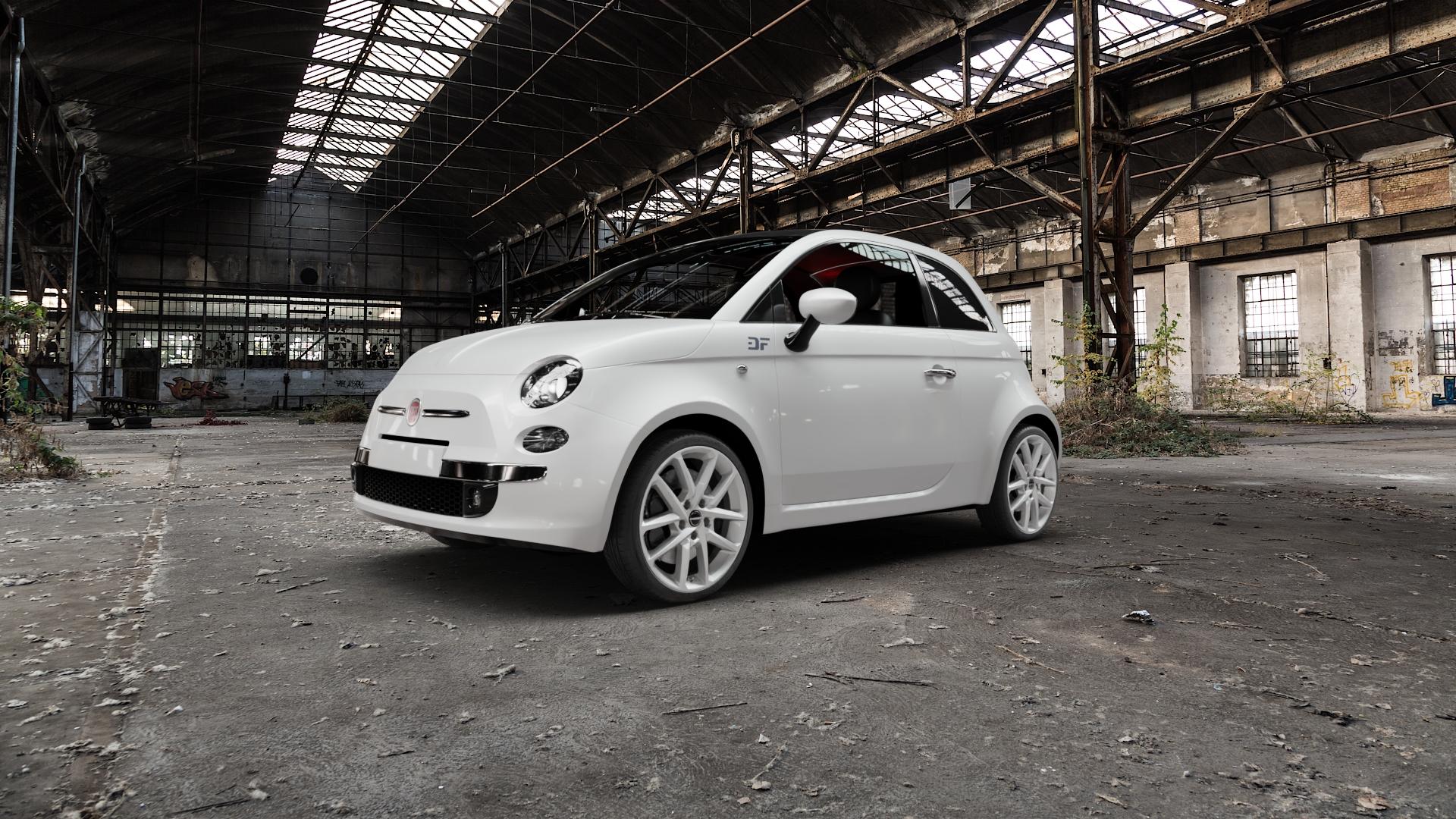 Borbet N crystal silver Felge mit Reifen silber in 17Zoll Winterfelge Alufelge auf weissem Fiat 500 Typ 312 Cabrio Facelift ⬇️ mit 15mm Tieferlegung ⬇️ Old Industrial Hall_max5000mm_2022 Frontansicht_1