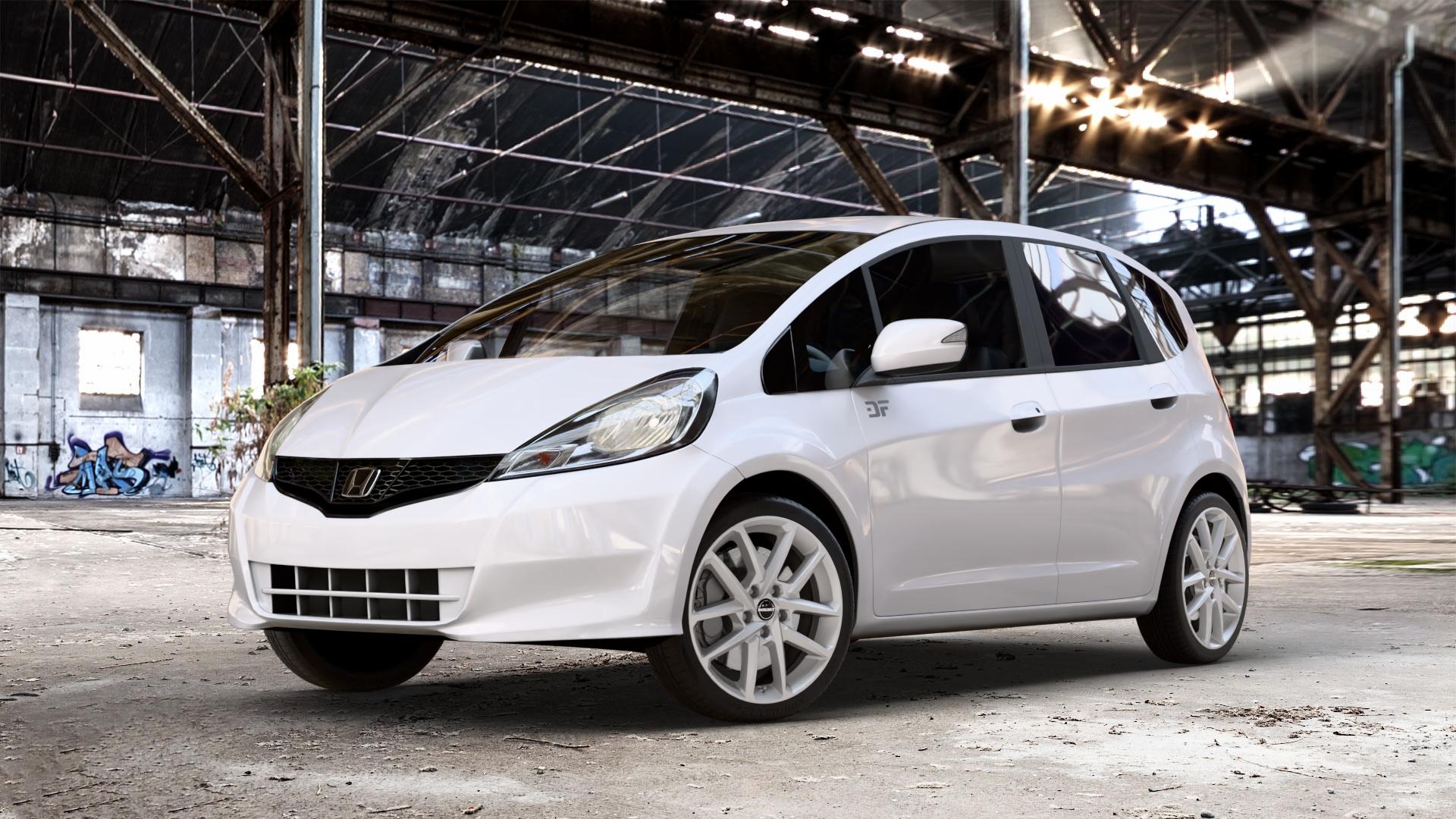 Borbet N crystal silver Felge mit Reifen silber in 17Zoll Winterfelge Alufelge auf weissem Honda Jazz III Facelift (GG, GE) 1,4l i-VTEC 73kW GG6 (99 PS) GE6 GG3 1,2l 66kW GG1 (90 GG5 GG2 1,3l IMA Hybrid 65kW GP1 (88 ⬇️ mit 15mm Tieferlegung ⬇️ Old Industrial Hall_max_4400mm_2024 Frontansicht_1