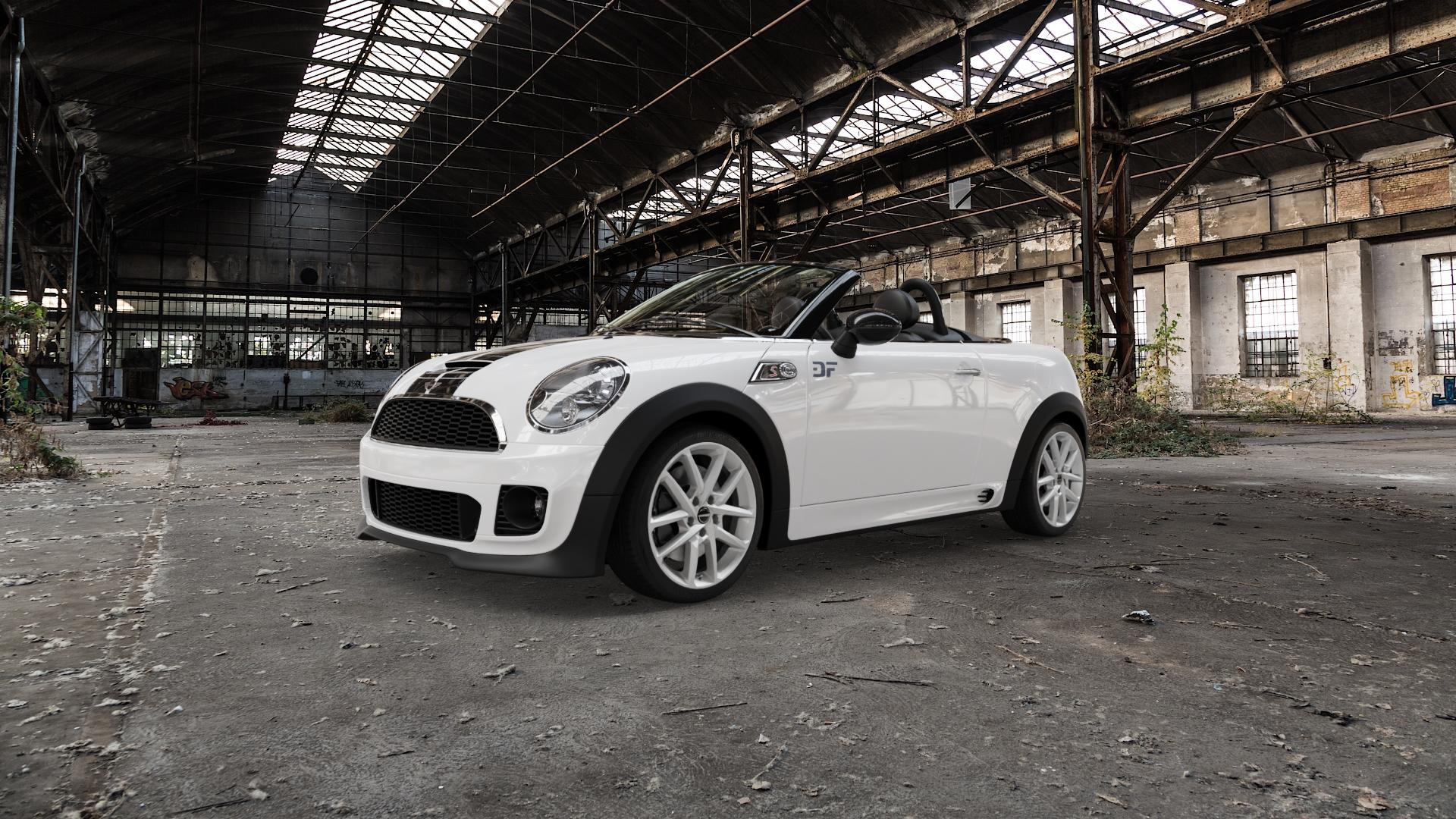 Borbet N crystal silver Felge mit Reifen silber in 17Zoll Winterfelge Alufelge auf weissem Mini R59 Typ UKL-C (Roadster) ⬇️ mit 15mm Tieferlegung ⬇️ Old Industrial Hall_max5000mm_2022 Frontansicht_1