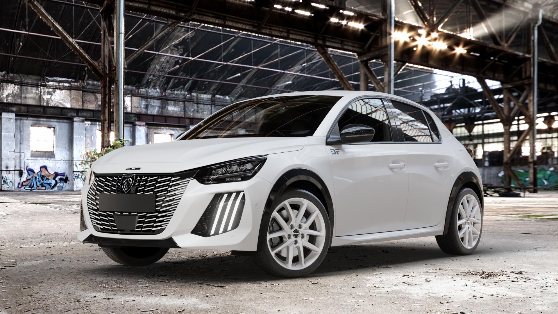 Borbet N crystal silver Felge mit Reifen silber in 17Zoll Winterfelge Alufelge auf weissem Peugeot 208 Typ U Facelift 1,2l PureTech 55kW (75 PS) 74kW (101 Mild-Hybrid 96kW (131 100kW (136 1,5l HDi 75kW (102 ⬇️ mit 15mm Tieferlegung ⬇️ Old Industrial Hall_max_4400mm_2024 Frontansicht_1