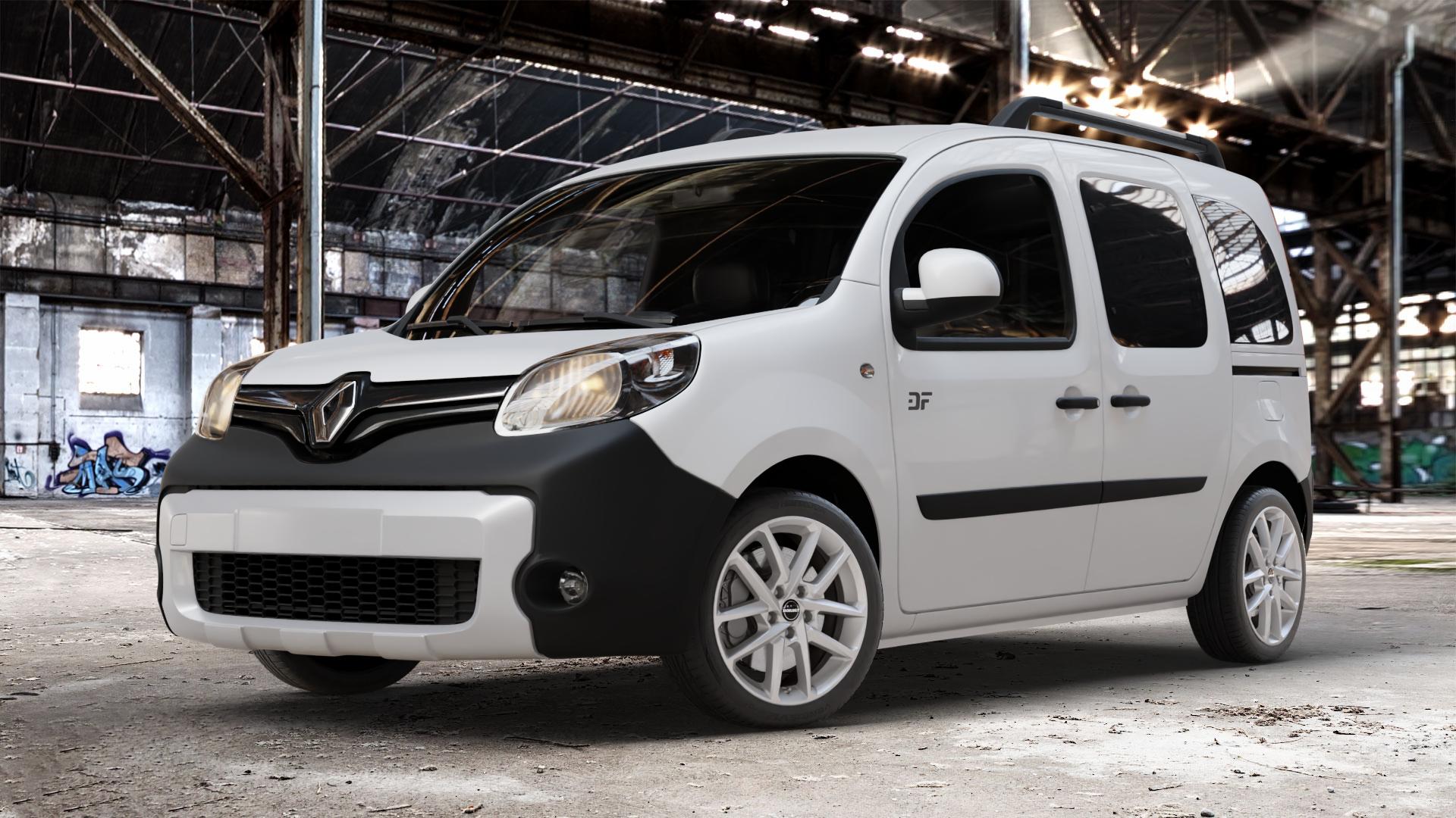 Borbet N crystal silver Felge mit Reifen silber in 17Zoll Winterfelge Alufelge auf weissem Renault Kangoo II Typ W Rapid FW BeBop Facelift (13->) Maxi ⬇️ mit 15mm Tieferlegung ⬇️ Old Industrial Hall_max_4400mm_2024 Frontansicht_1