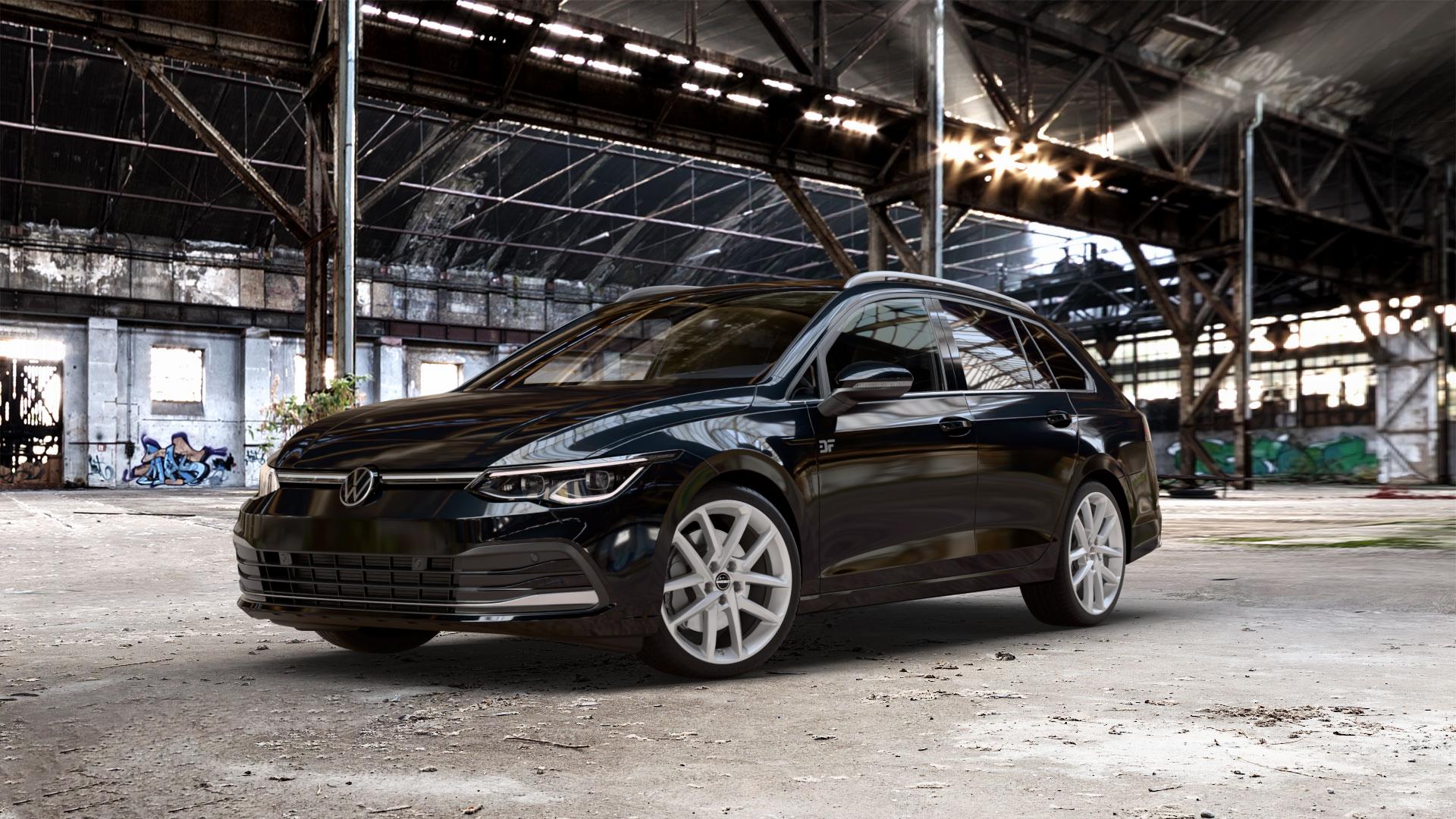 Borbet N crystal silver Felge mit Reifen silber in 18Zoll Winterfelge Alufelge auf metallic schwarzem Volkswagen (VW) Golf 8 Variant 1,0l TSI 81kW Mild-Hybrid (110 PS) 2,0l TDI 85kW (116 110kW (150 1,5l 96kW (131 CNG 4Motion 140kW (190 ⬇️ mit 15mm Tieferlegung ⬇️ Old Industrial Hall_max_5300mm_2024 Frontansicht_1