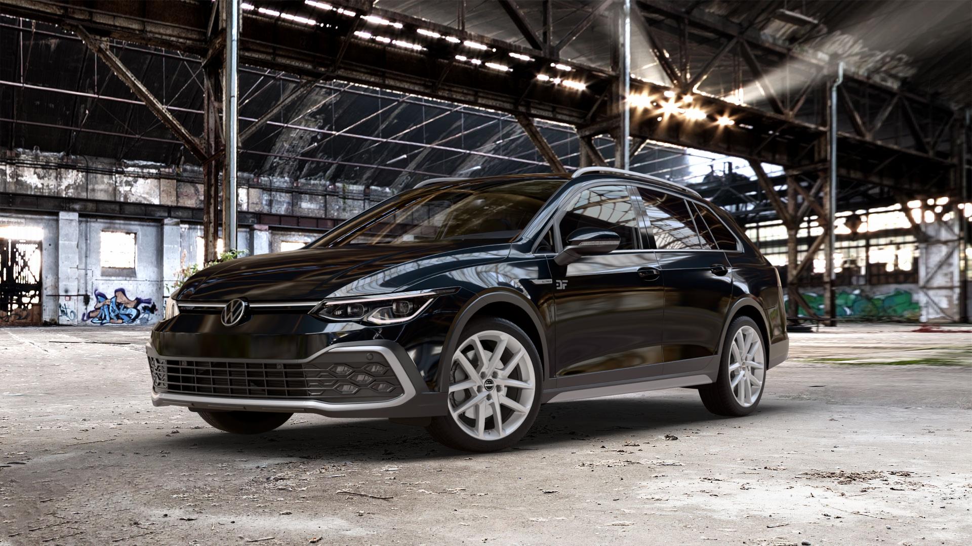 Borbet N crystal silver Felge mit Reifen silber in 18Zoll Winterfelge Alufelge auf metallic schwarzem Volkswagen (VW) Golf 8 Variant Alltrack 2,0l TDI 4Motion 147kW (200 PS) ⬇️ mit 15mm Tieferlegung ⬇️ Old Industrial Hall_max_5300mm_2024 Frontansicht_1