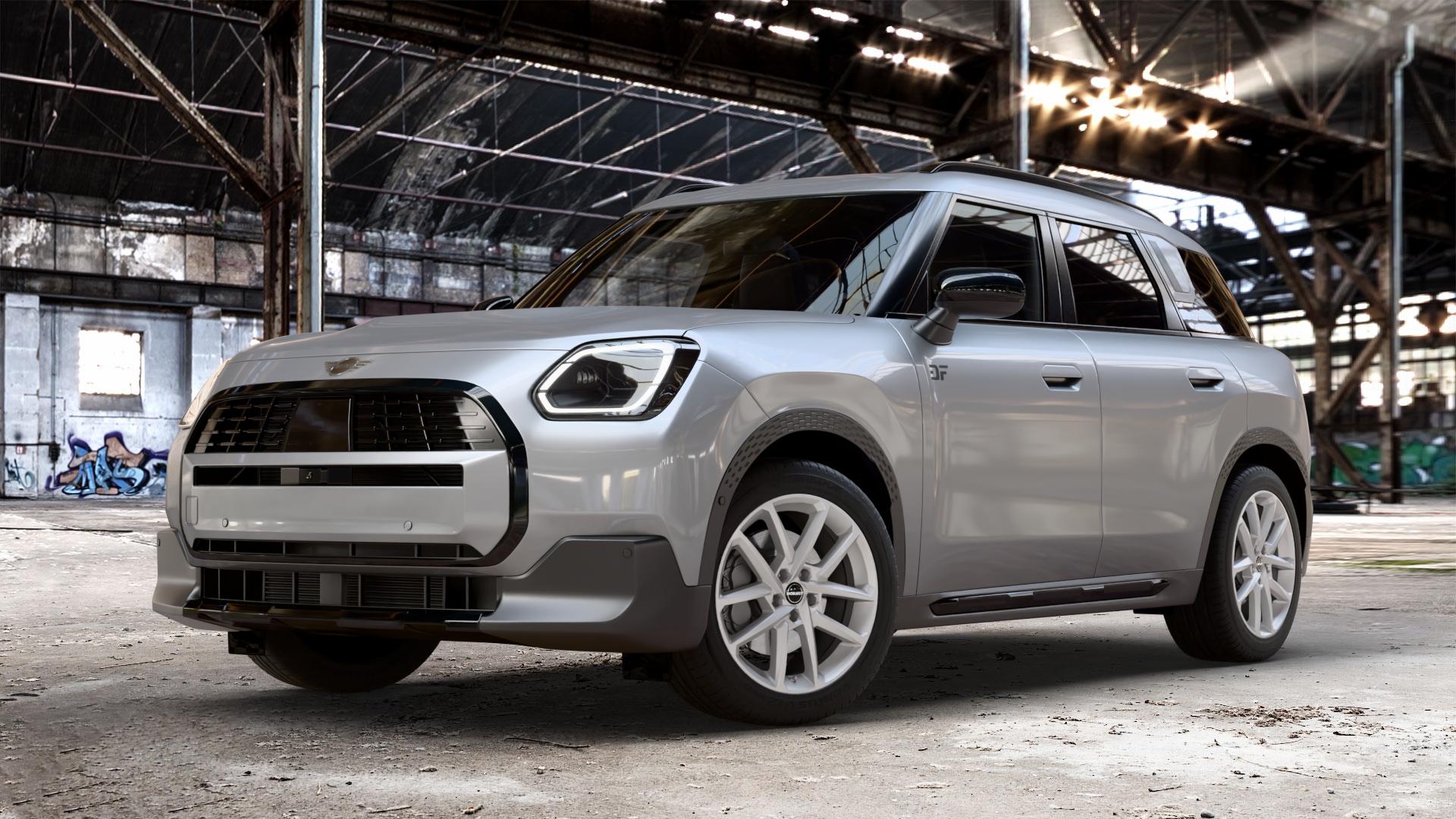 Borbet N crystal silver Felge mit Reifen silber in 18Zoll Winterfelge Alufelge auf metallic silbernem Mini U25 Typ UMX (Countryman) 1,5l C 100kW Mild-Hybrid (136 PS) 115kW (156 2,0l JCW ALL4 221kW (300 D 110kW (150 0,0l E 68kW (92 S 150kW (204 SE 104kW ⬇️ mit 15mm Tieferlegung ⬇️ Old Industrial Hall_max_4400mm_2024 Frontansicht_1