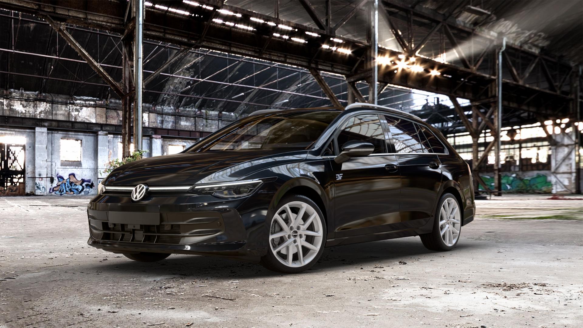 Borbet N crystal silver Felge mit Reifen silber in 18Zoll Winterfelge Alufelge auf schwarzem Volkswagen (VW) Golf 8 Variant Facelift ⬇️ mit 15mm Tieferlegung ⬇️ Old Industrial Hall_max_5300mm_2024 Frontansicht_1