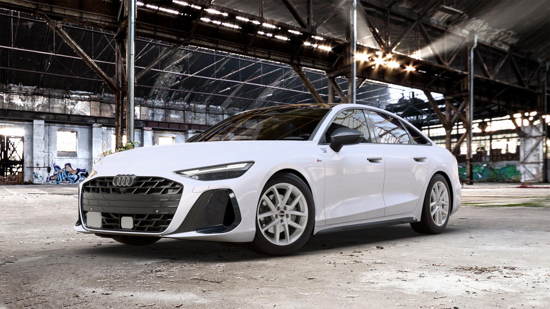 Borbet N crystal silver Felge mit Reifen silber in 18Zoll Winterfelge Alufelge auf weissem Audi A6 Typ F2/C9 (Limousine) 2,0l TDI 150kW Mild-Hybrid (204 PS) 120kW (163 Quattro TFSI 195kW (265 TSI 3,0l 210kW (286 180kW (245 270kW (367 250kW (340 E 185kW ⬇️ mit 15mm Tieferlegung ⬇️ Old Industrial Hall_max_5300mm_2024 Frontansicht_1