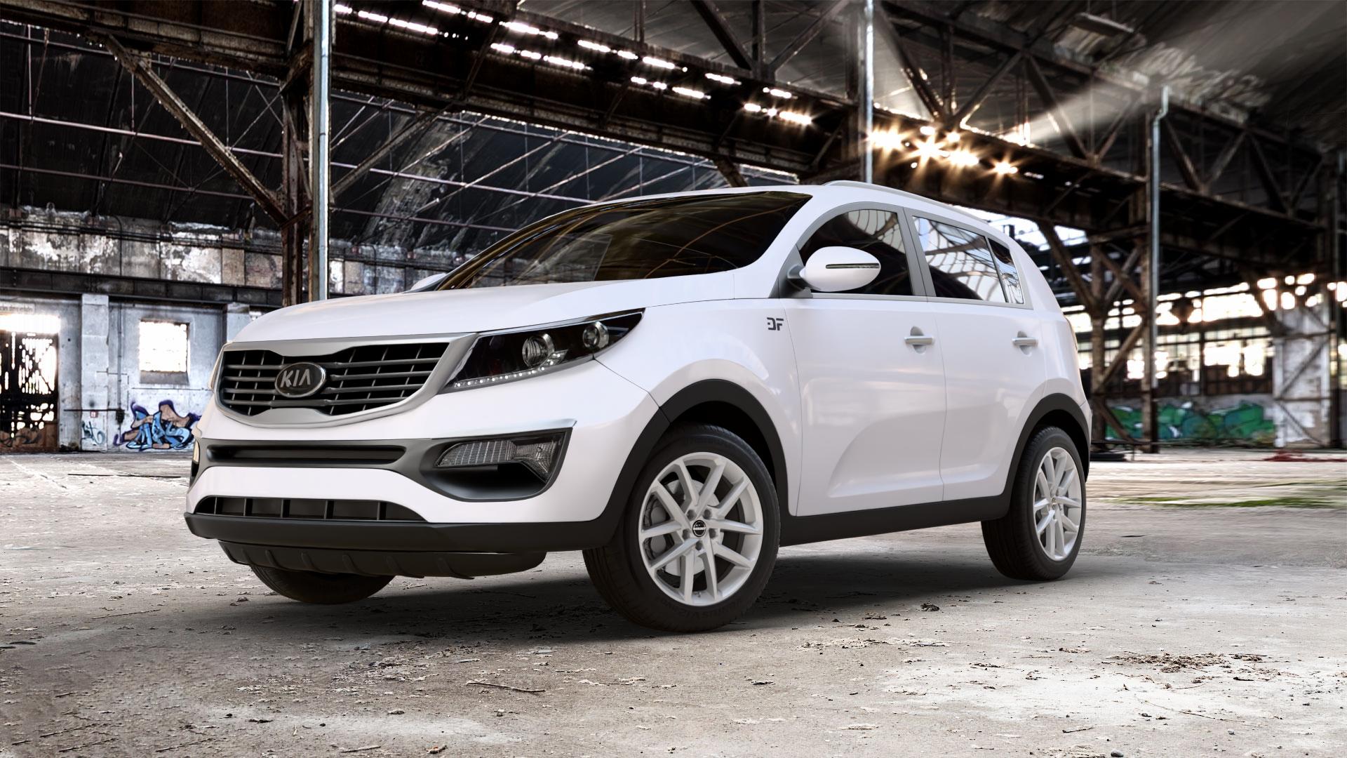 Borbet N crystal silver Felge mit Reifen silber in 18Zoll Winterfelge Alufelge auf weissem Kia Sportage III Typ SL SLS Facelift ⬇️ mit 15mm Tieferlegung ⬇️ Old Industrial Hall_max_5300mm_2024 Frontansicht_1