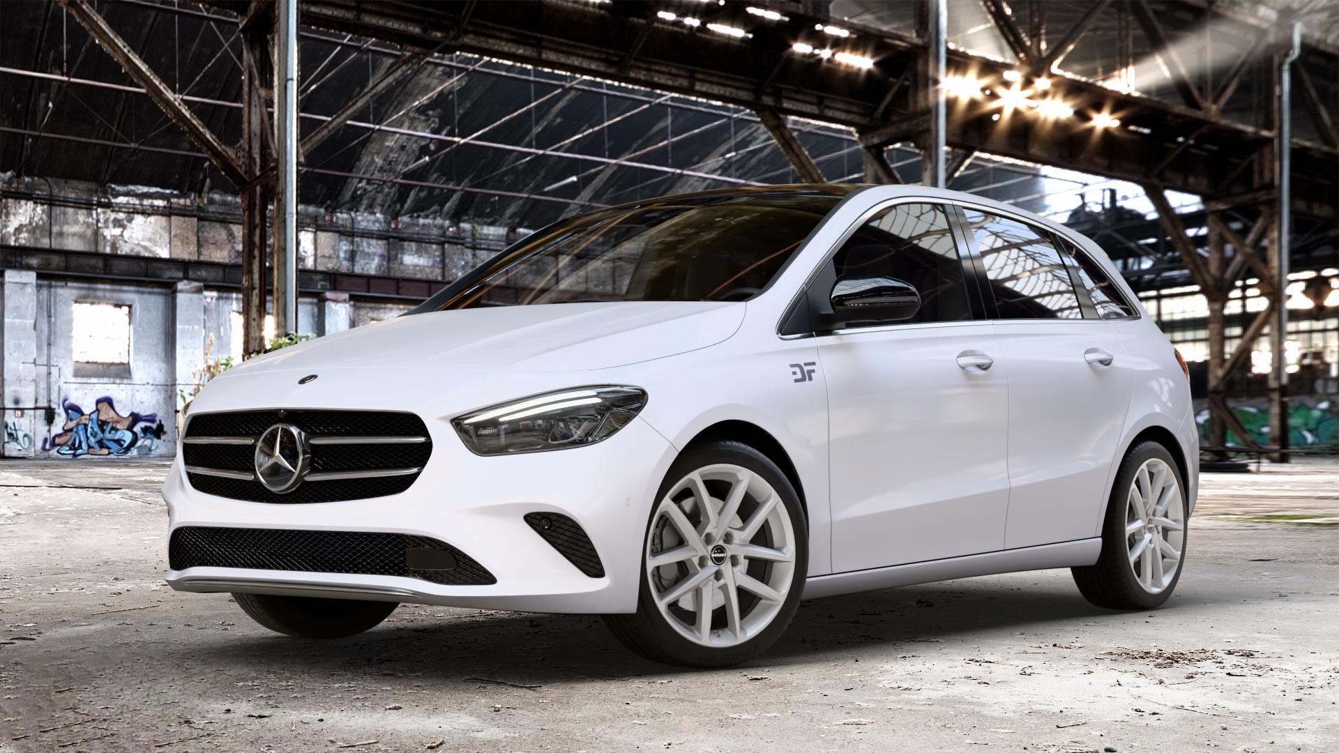 Borbet N crystal silver Felge mit Reifen silber in 18Zoll Winterfelge Alufelge auf weissem Mercedes B-Klasse Typ W247 ⬇️ mit 15mm Tieferlegung ⬇️ Old Industrial Hall_max_4400mm_2024 Frontansicht_1