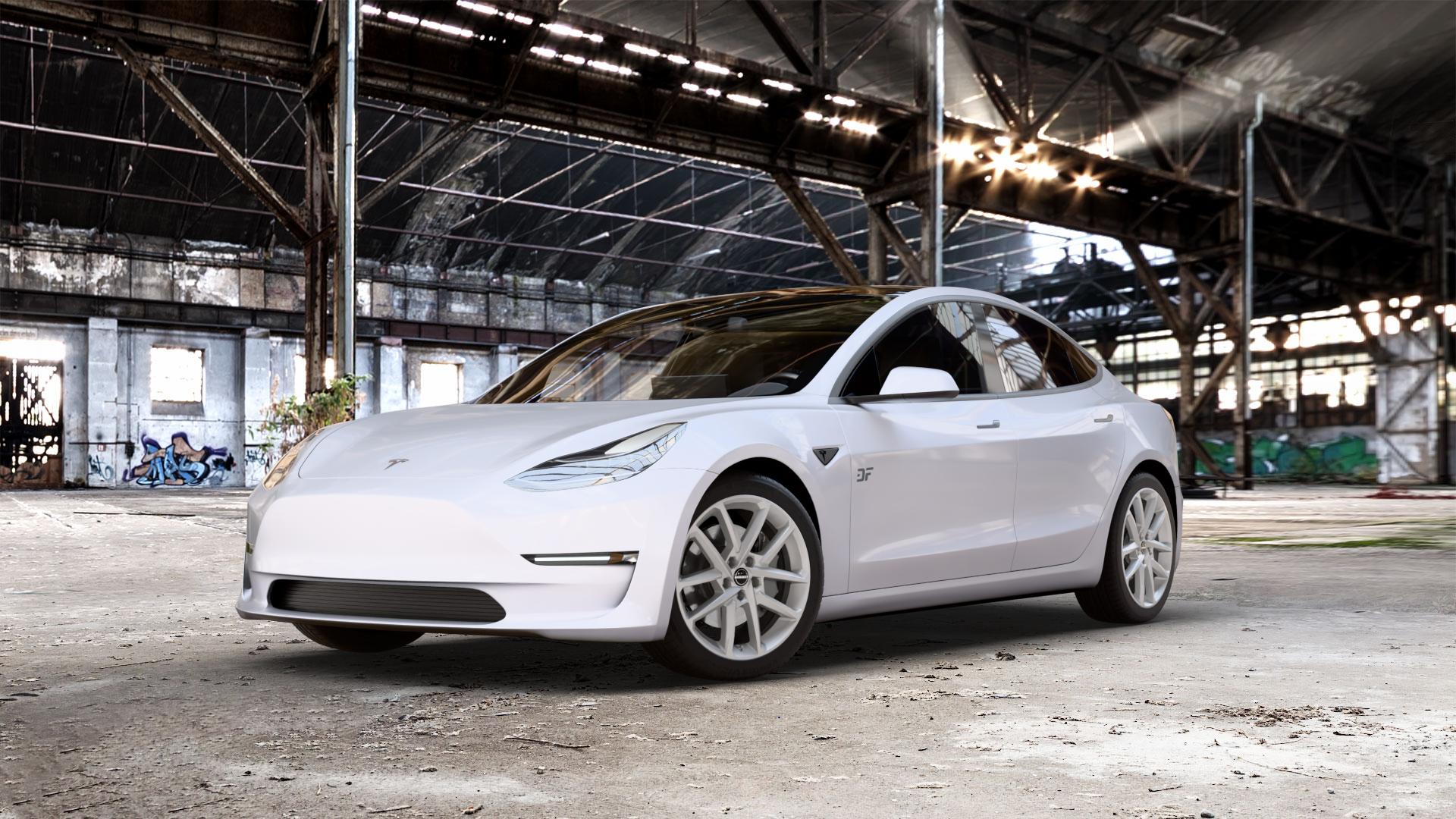 Borbet N crystal silver Felge mit Reifen silber in 18Zoll Winterfelge Alufelge auf weissem Tesla Model 3 Typ 003 Facelift Highland ⬇️ mit 15mm Tieferlegung ⬇️ Old Industrial Hall_max_5300mm_2024 Frontansicht_1