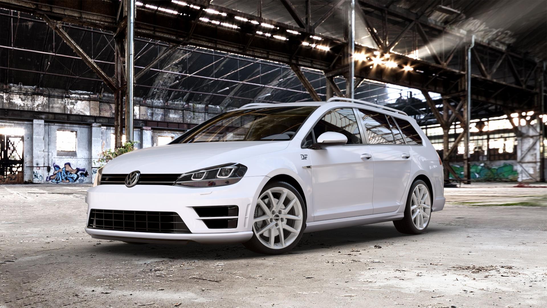 Borbet N crystal silver Felge mit Reifen silber in 18Zoll Winterfelge Alufelge auf weissem Volkswagen (VW) Golf 7 Variant 2,0l R 4Motion 221kW (300 PS) Facelift 213kW (290 228kW (310 ⬇️ mit 15mm Tieferlegung ⬇️ Old Industrial Hall_max_5300mm_2024 Frontansicht_1