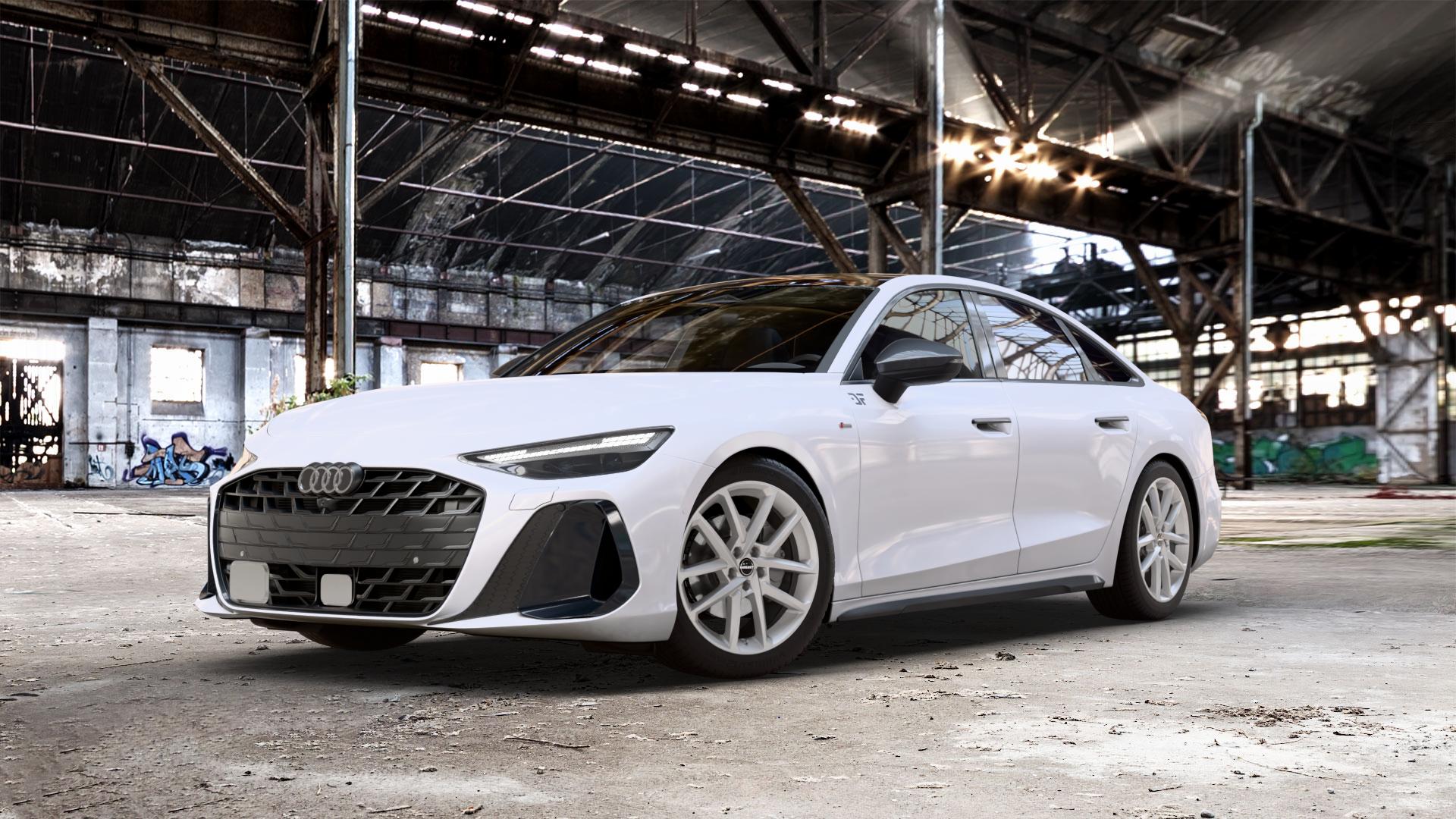 Borbet N crystal silver Felge mit Reifen silber in 19Zoll Winterfelge Alufelge auf weissem Audi A6 Typ F2/C9 (Limousine) 2,0l TDI 150kW Mild-Hybrid (204 PS) 120kW (163 Quattro TFSI 195kW (265 TSI 3,0l 210kW (286 180kW (245 270kW (367 250kW (340 E 185kW ⬇️ mit 15mm Tieferlegung ⬇️ Old Industrial Hall_max_5300mm_2024 Frontansicht_1