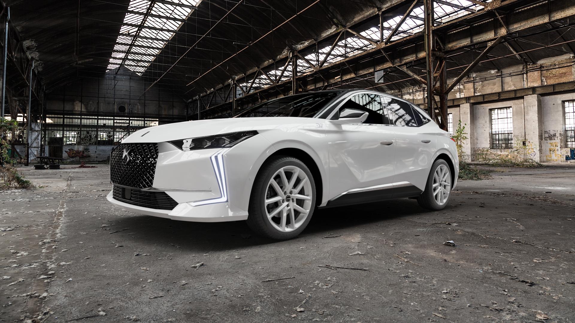 Borbet N crystal silver Felge mit Reifen silber in 19Zoll Winterfelge Alufelge auf weissem DS Automobiles DS4 II Typ F ⬇️ mit 15mm Tieferlegung ⬇️ Old Industrial Hall_max5000mm_2022 Frontansicht_1