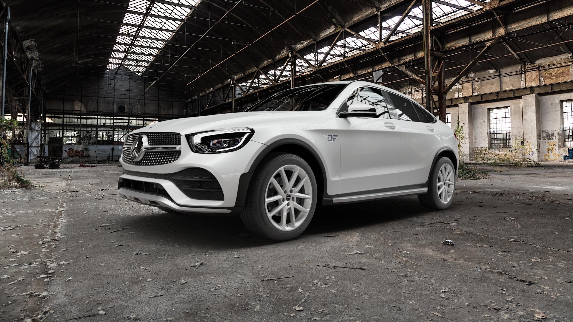 Borbet N crystal silver Felge mit Reifen silber in 19Zoll Winterfelge Alufelge auf weissem Mercedes GLC-Klasse Coupe Typ C253 Facelift ⬇️ mit 15mm Tieferlegung ⬇️ Old Industrial Hall_max5000mm_2022 Frontansicht_1