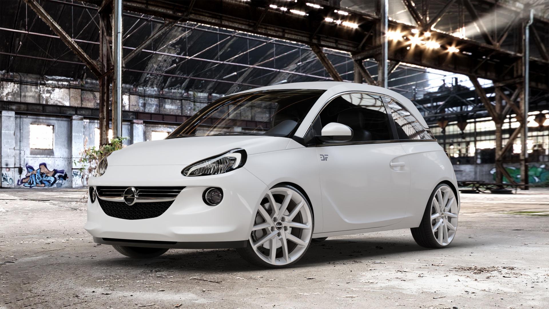 Borbet N crystal silver Felge mit Reifen silber in 19Zoll Winterfelge Alufelge auf weissem Opel Adam ⬇️ mit 15mm Tieferlegung ⬇️ Old Industrial Hall_max_4400mm_2024 Frontansicht_1
